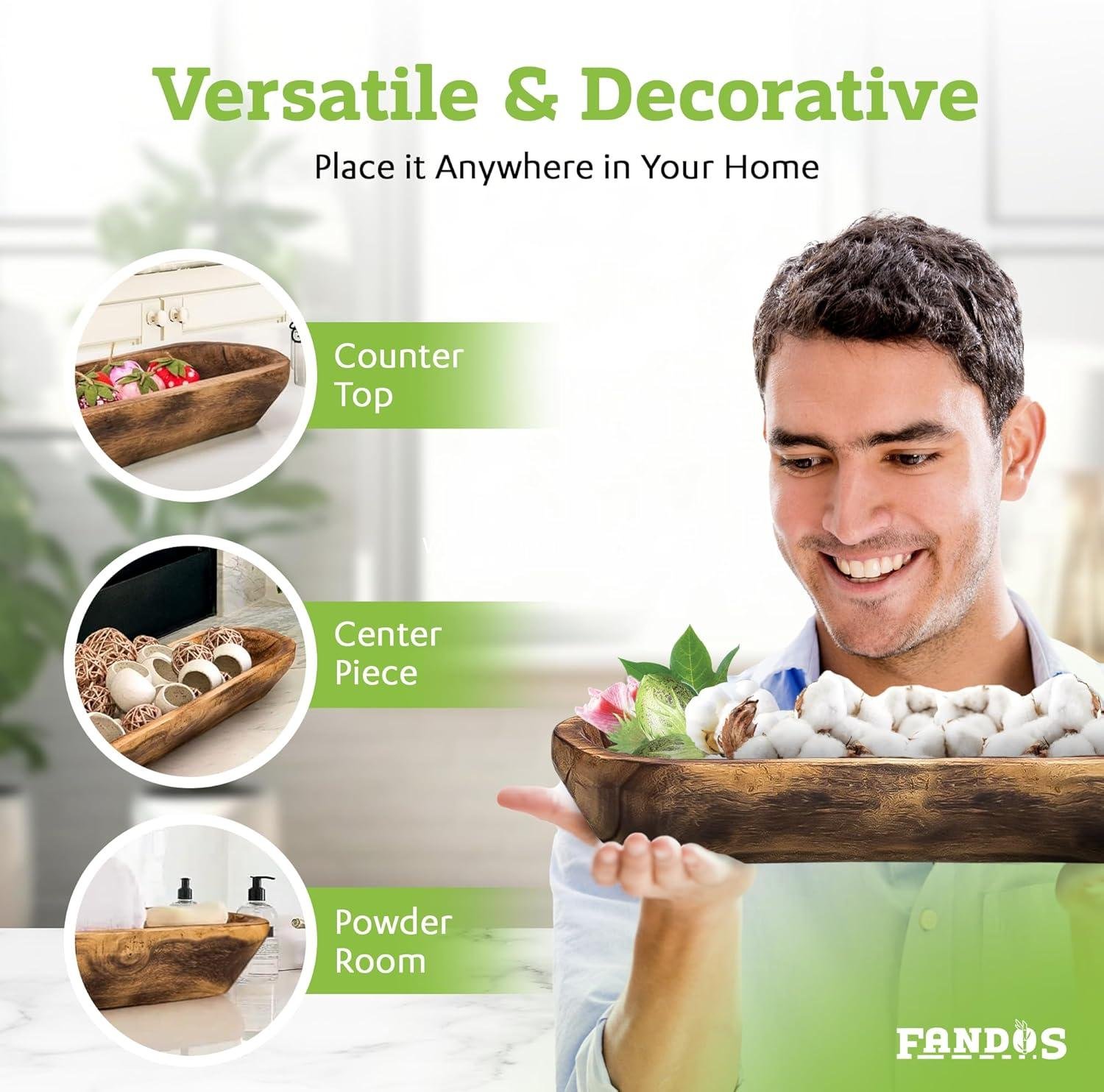 Wholesale Hand-Carved Wooden Dough Bowl - 17¾