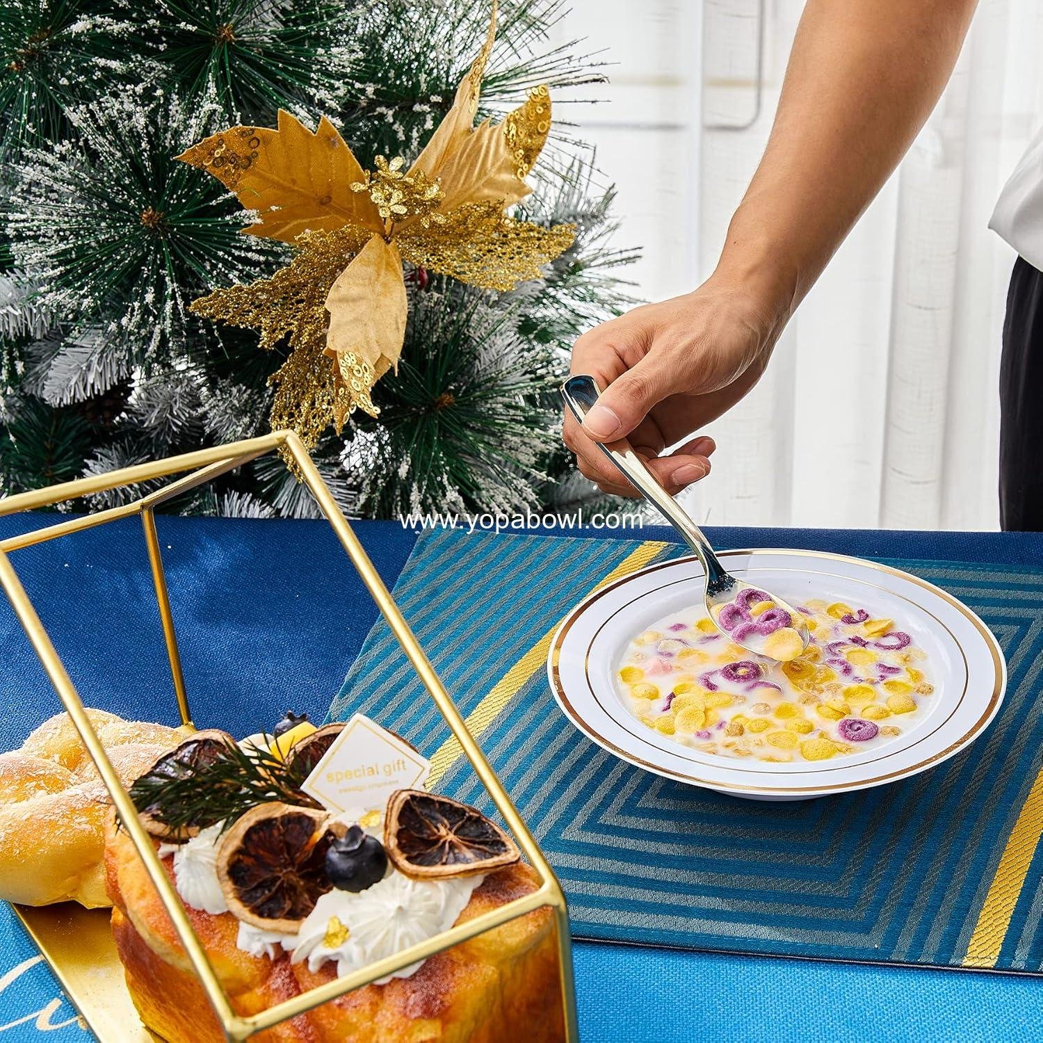 Wholesale 30PCS Disposable Plastic Bowls with Gold Rim, 12oz Fancy White Salad and Dessert Bowls Perfect for Party, Wedding, and Everyday Use Factory Wholesale 30PCS Disposable Plastic Bowls with Gold Rim, 12oz Fancy White Salad and Dessert Bowls Perfect for Party, Wedding, and Everyday Use Factory