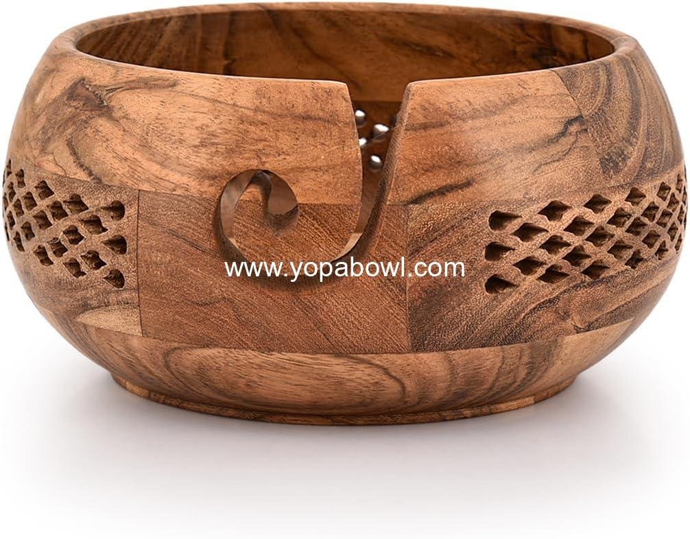 Kimona Yarn Storage Wooden Yarn Bowl Hand Made for Knitting and Crochet Crocheting Accessories and Supplies Organizer (7" x 7" x 4")