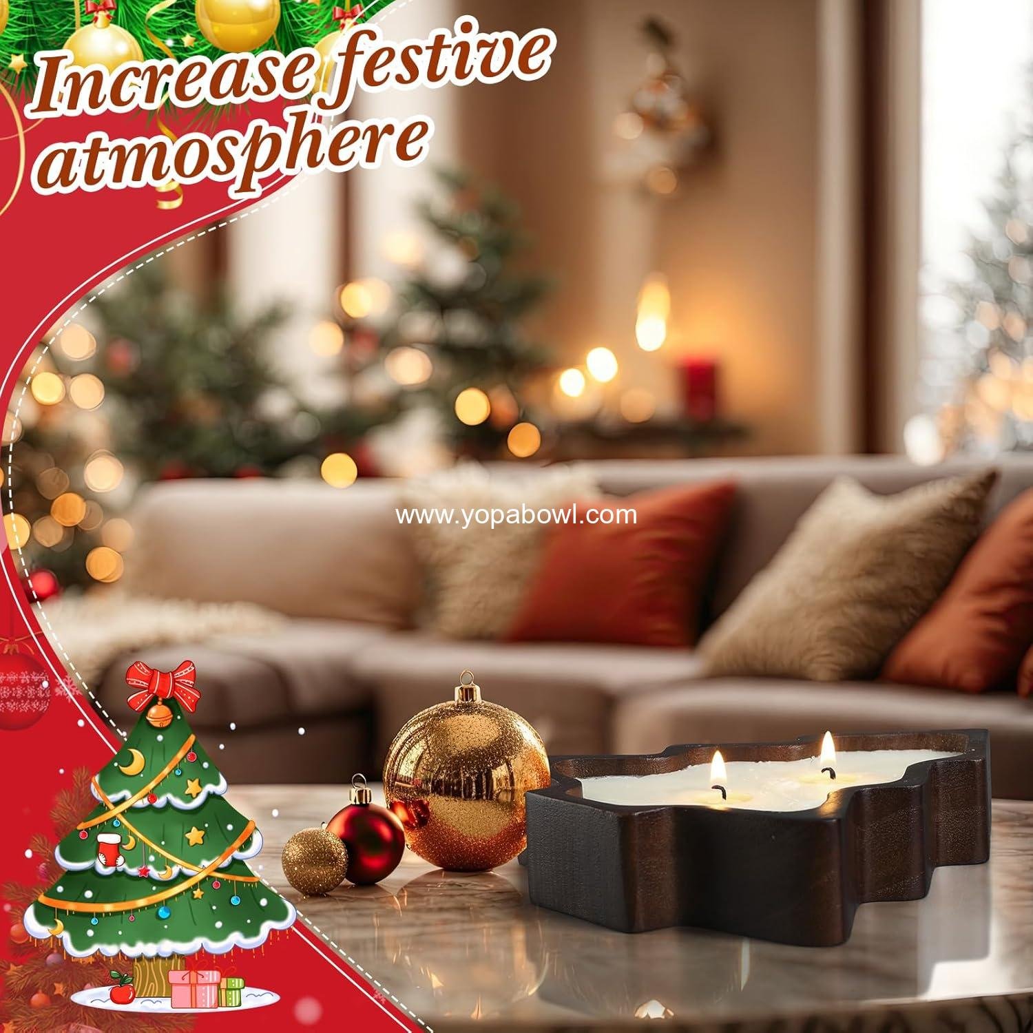 Wholesale 8 Pcs Christmas Wooden Candle Bowl Tray Dough Charcuterie Board Rustic Xmas Sushi Plate Hand Carved Paulownia Bowls for DIY Candles Decoration and Dining Factory