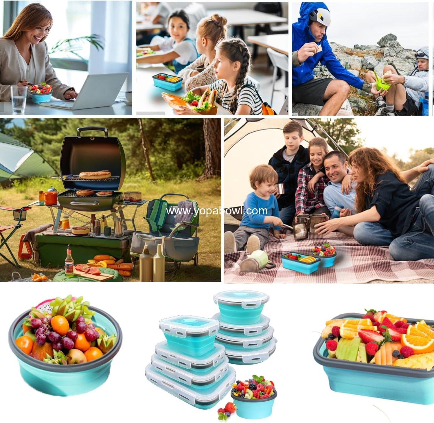 OEM 8 Collapsible Silicone Food Storage Containers with Lids - Perfect for Camping, Travel, and RV Use - Versatile Food Bowls - Wholesale Factory