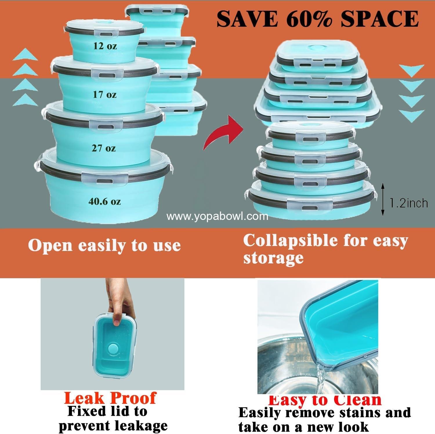 OEM 8 Collapsible Silicone Food Storage Containers with Lids - Perfect for Camping, Travel, and RV Use - Versatile Food Bowls - Wholesale Factory