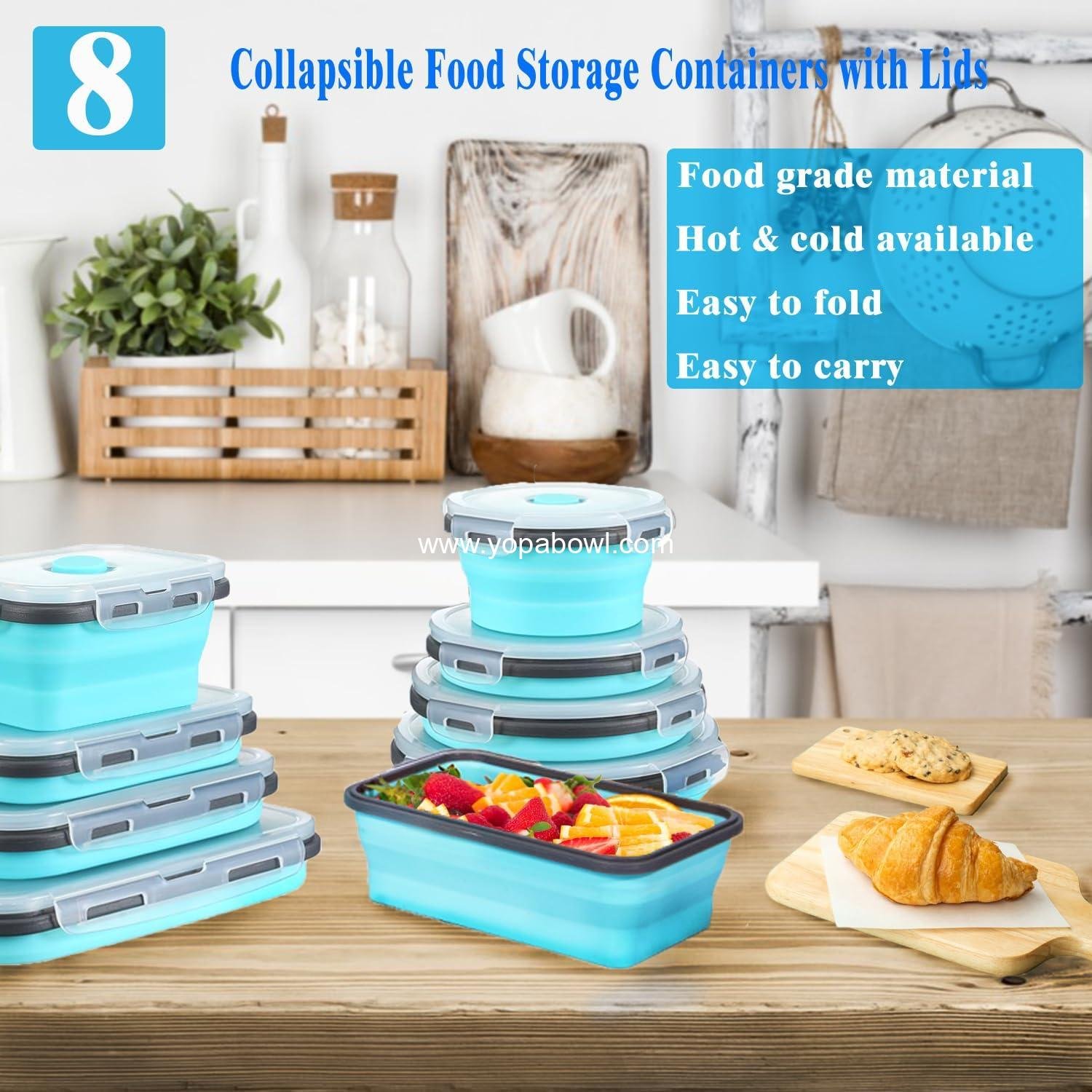 OEM 8 Collapsible Silicone Food Storage Containers with Lids - Perfect for Camping, Travel, and RV Use - Versatile Food Bowls - Wholesale Factory