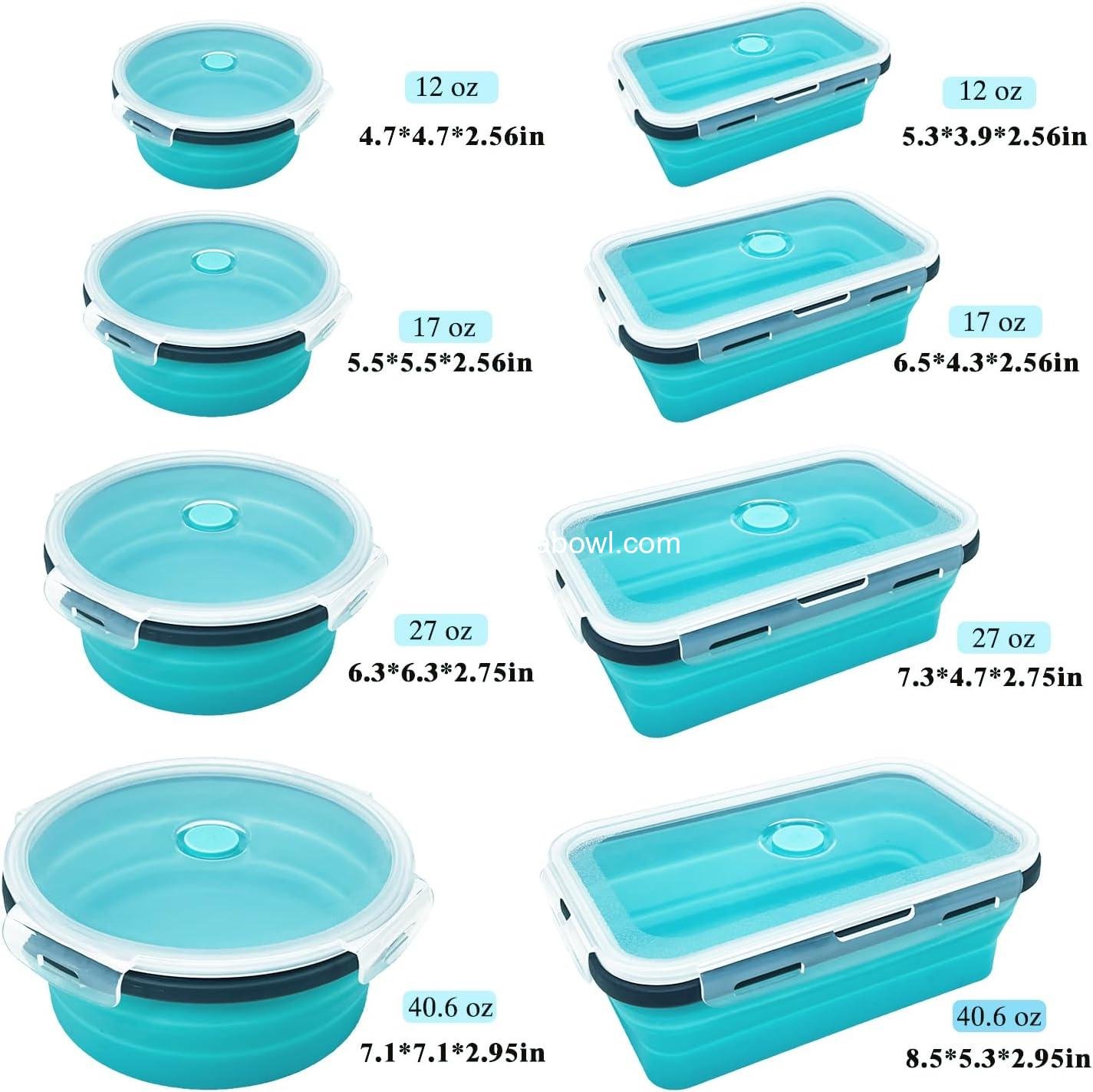 OEM 8 Collapsible Silicone Food Storage Containers with Lids - Perfect for Camping, Travel, and RV Use - Versatile Food Bowls - Wholesale Factory