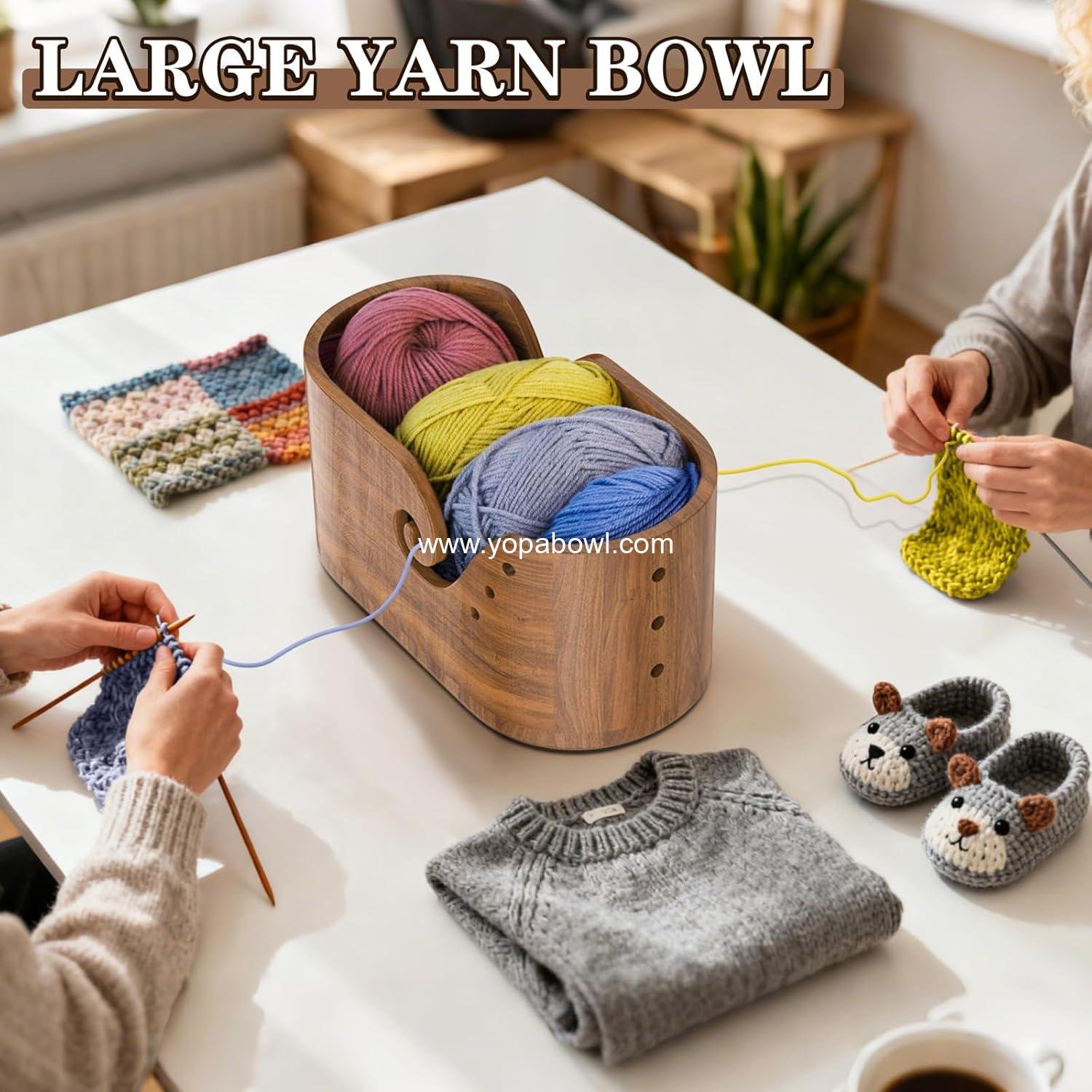 Wholesale Yarn Bowl Set - Acacia Wood Yarn Bowl with Lid and Knitting Accessories, Large 11.2