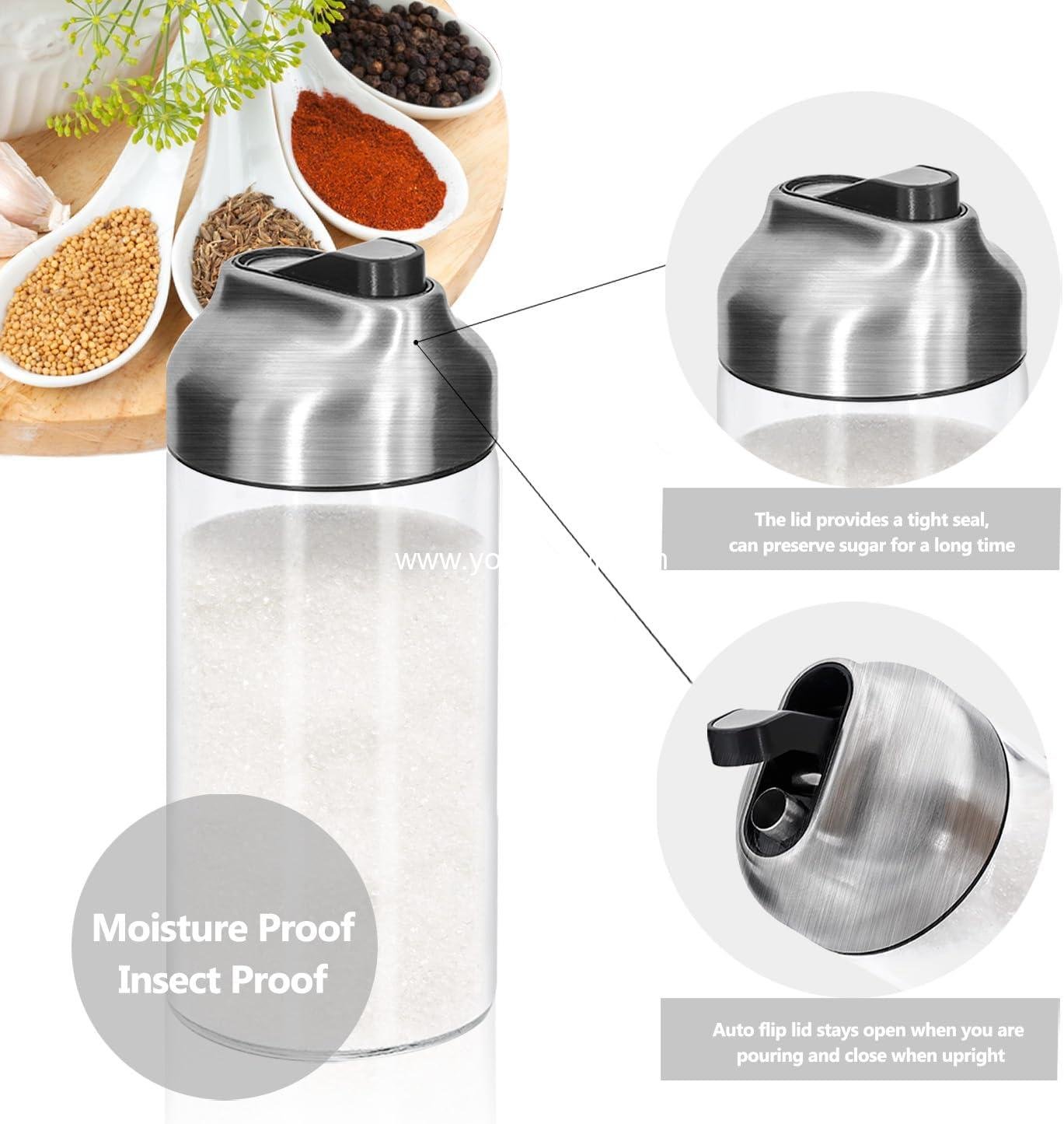 Wholesale 12 OZ Glass Sugar Dispenser with Pour Spout and Weighted Pourer for Coffee, Tea, and Baking - Factory