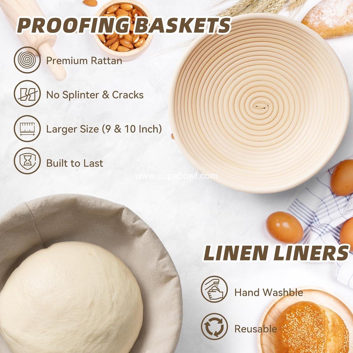 Wholesale 9 Inch & 10 Inch Round Sourdough Proofing Basket Set - Bread Proofing Basket with Linen Liner, Bread Lame, Dough Whisk - Factory