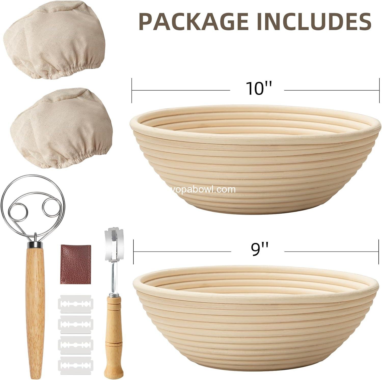 Wholesale 9 Inch & 10 Inch Round Sourdough Proofing Basket Set - Bread Proofing Basket with Linen Liner, Bread Lame, Dough Whisk - Factory