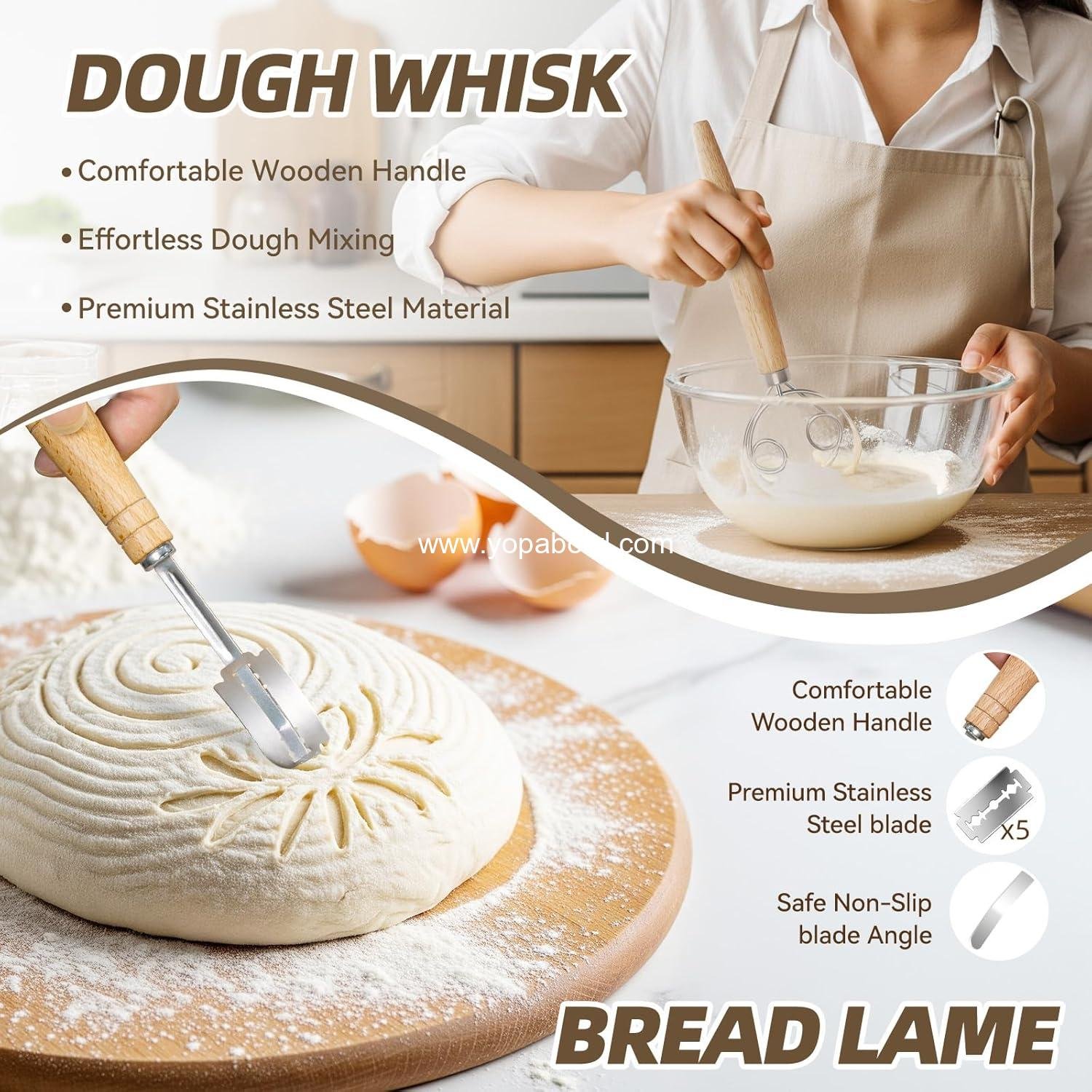 Wholesale 9 Inch & 10 Inch Round Sourdough Proofing Basket Set - Bread Proofing Basket with Linen Liner, Bread Lame, Dough Whisk - Factory