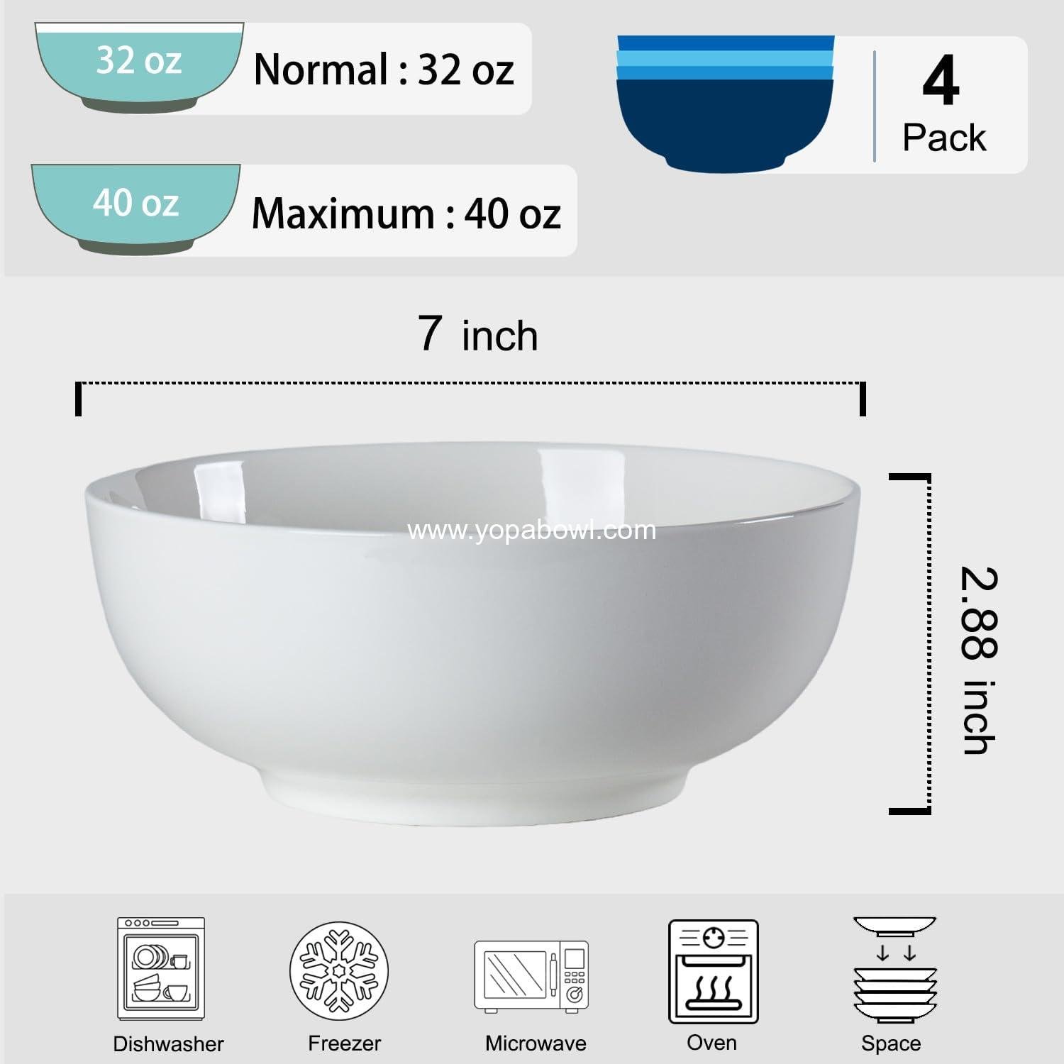 Wholesale 40 oz Large Soup Bowls Set of 4, 7-Inch Off-White Porcelain Pho Bowls - Manufacturer Wholesale 40 oz Large Soup Bowls Set of 4, 7-Inch Off-White Porcelain Pho Bowls - Manufacturer