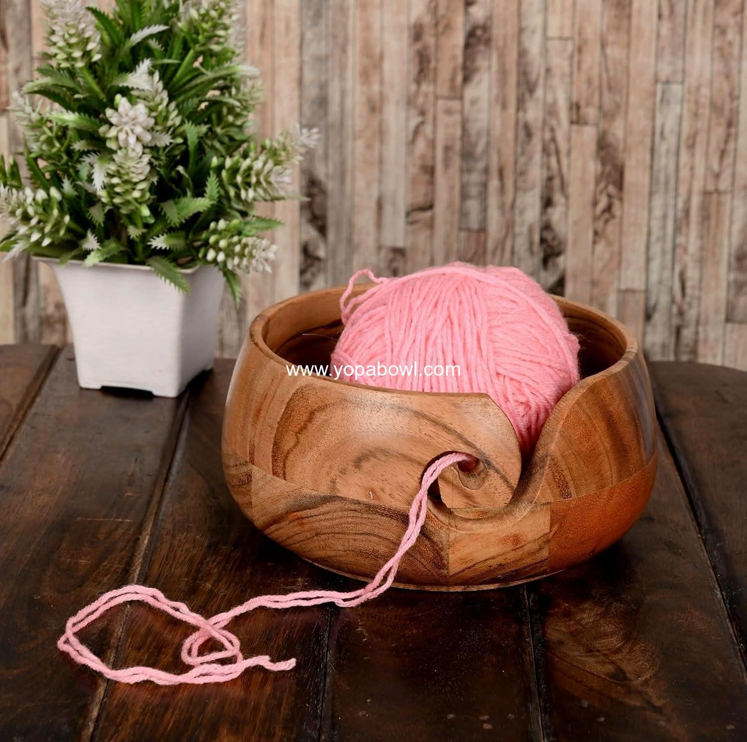 Wholesale Handmade Acacia Wood Yarn Bowl for Crocheting & Knitting, Perfect Birthday Gift for Mom & Knitting Lovers (6