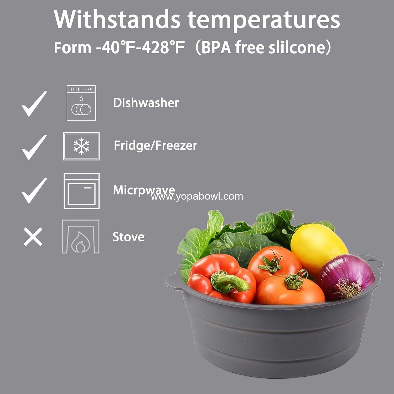 OEM Collapsible Silicone Mixing Bowl - Food-Grade Foldable Container, Large for Camping and Hiking, Grey, 5.5L - Factory