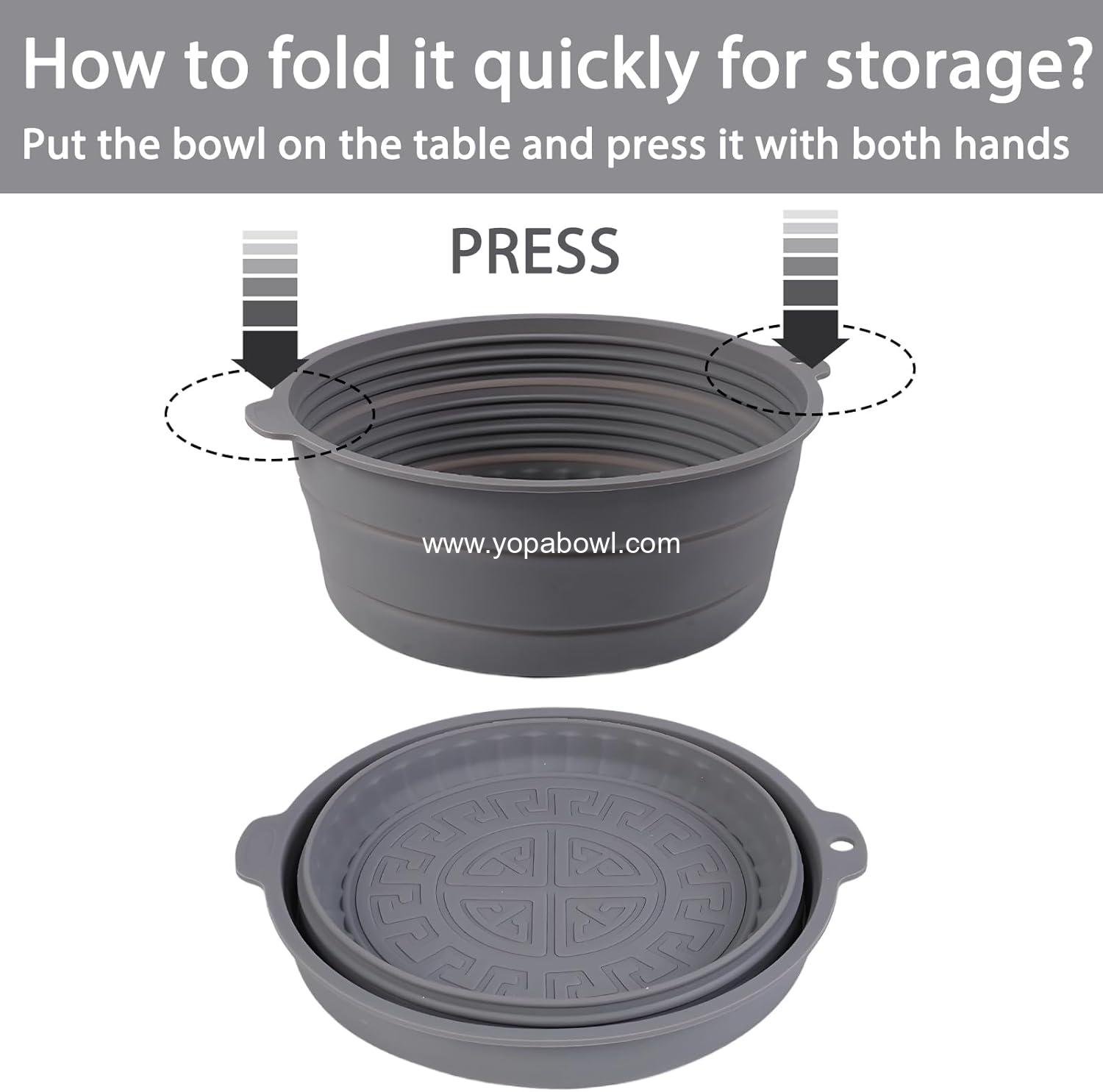 OEM Collapsible Silicone Mixing Bowl - Food-Grade Foldable Container, Large for Camping and Hiking, Grey, 5.5L - Factory