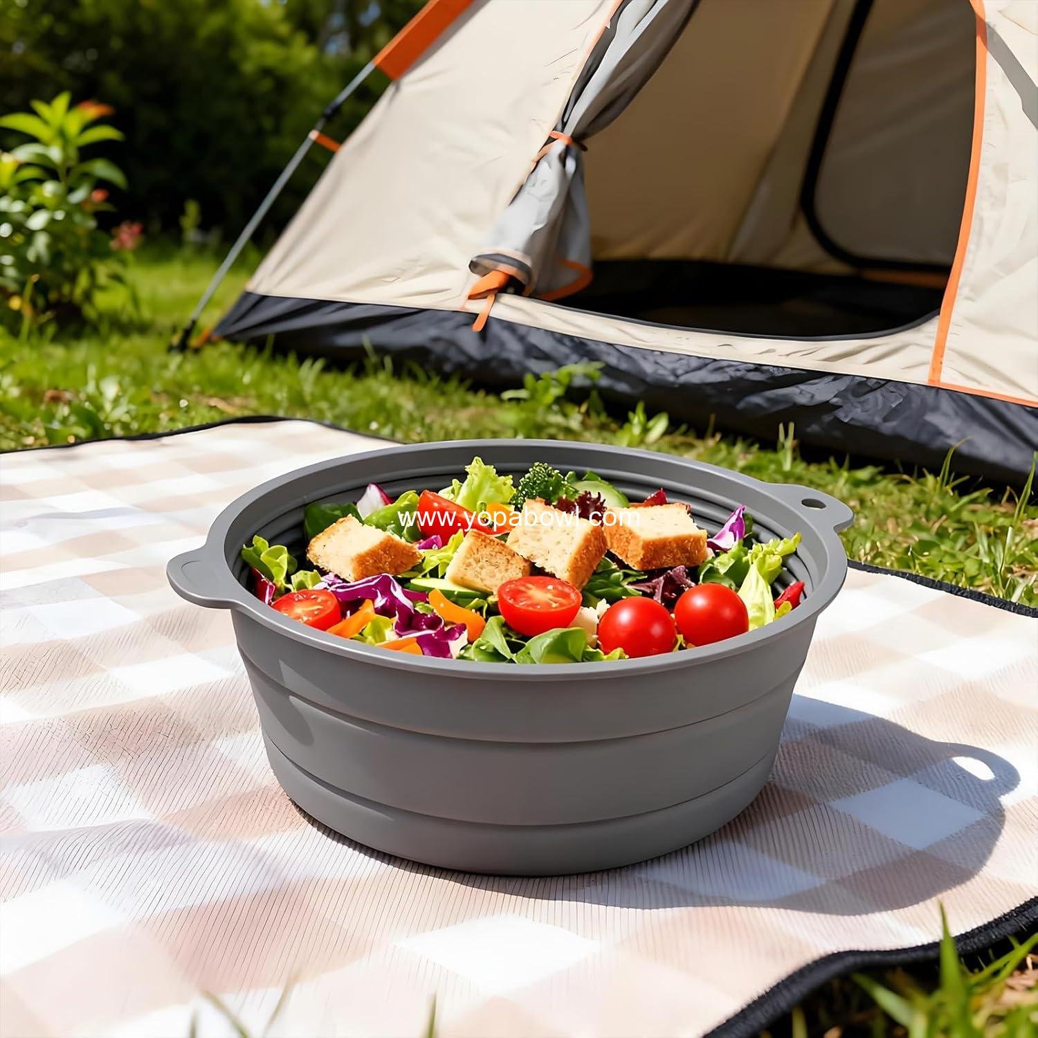 OEM Collapsible Silicone Mixing Bowl - Food-Grade Foldable Container, Large for Camping and Hiking, Grey, 5.5L - Factory