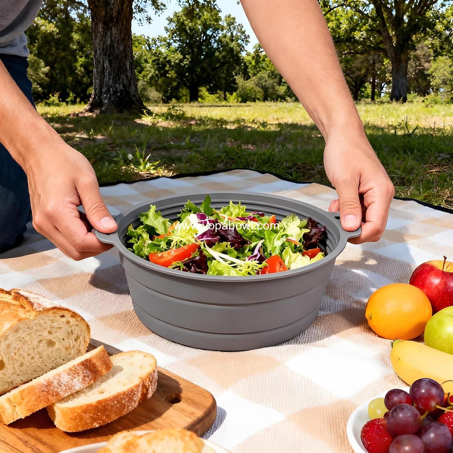 OEM Collapsible Silicone Mixing Bowl - Food-Grade Foldable Container, Large for Camping and Hiking, Grey, 5.5L - Factory