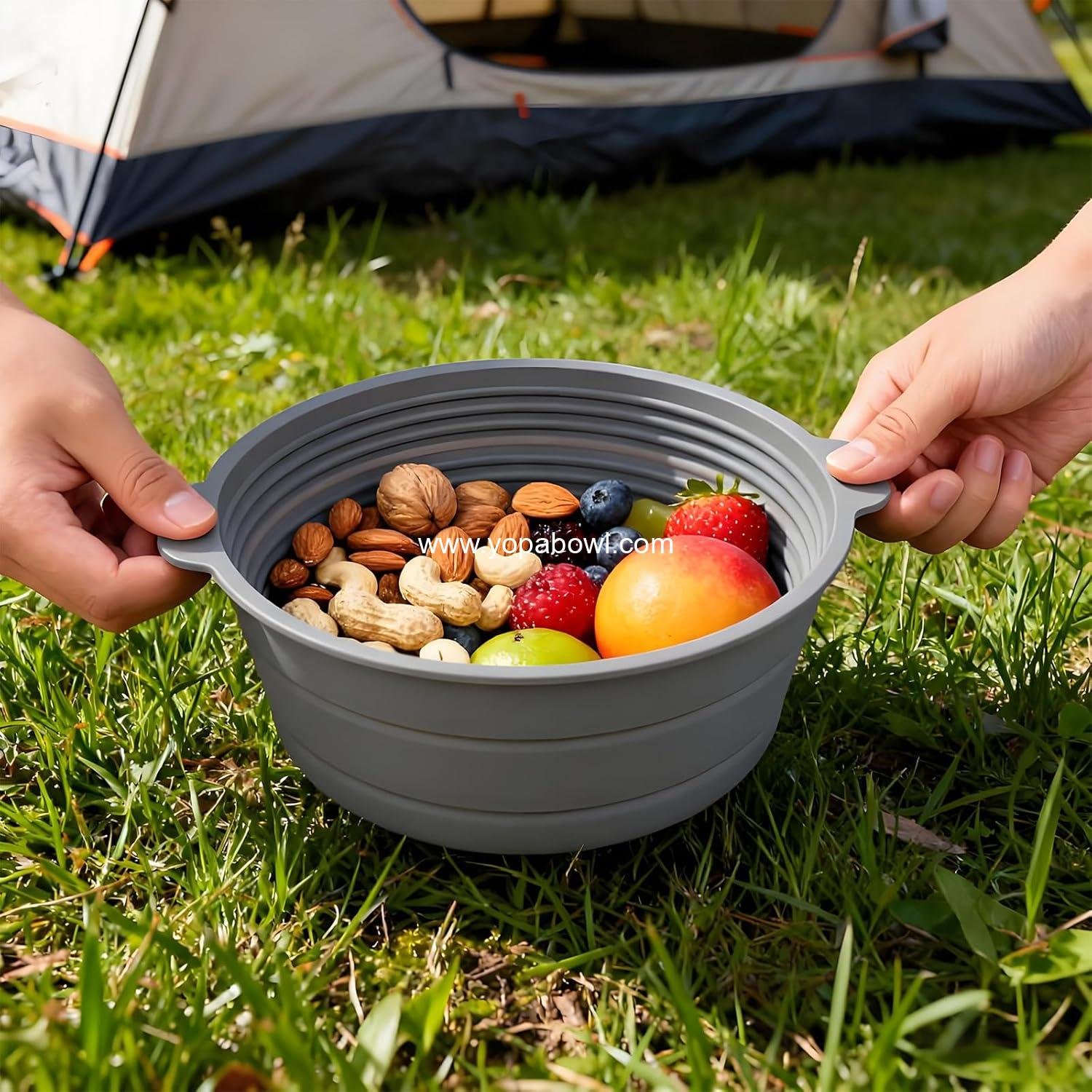 OEM Collapsible Silicone Mixing Bowl - Food-Grade Foldable Container, Large for Camping and Hiking, Grey, 5.5L - Factory