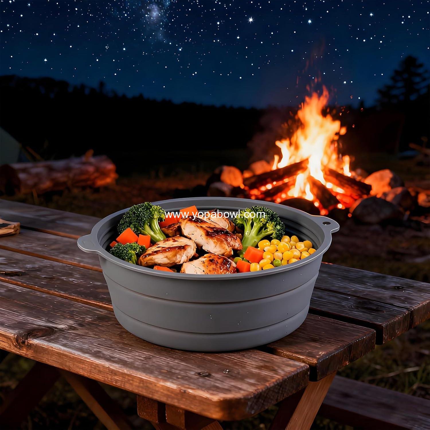 OEM Collapsible Silicone Mixing Bowl - Food-Grade Foldable Container, Large for Camping and Hiking, Grey, 5.5L - Factory