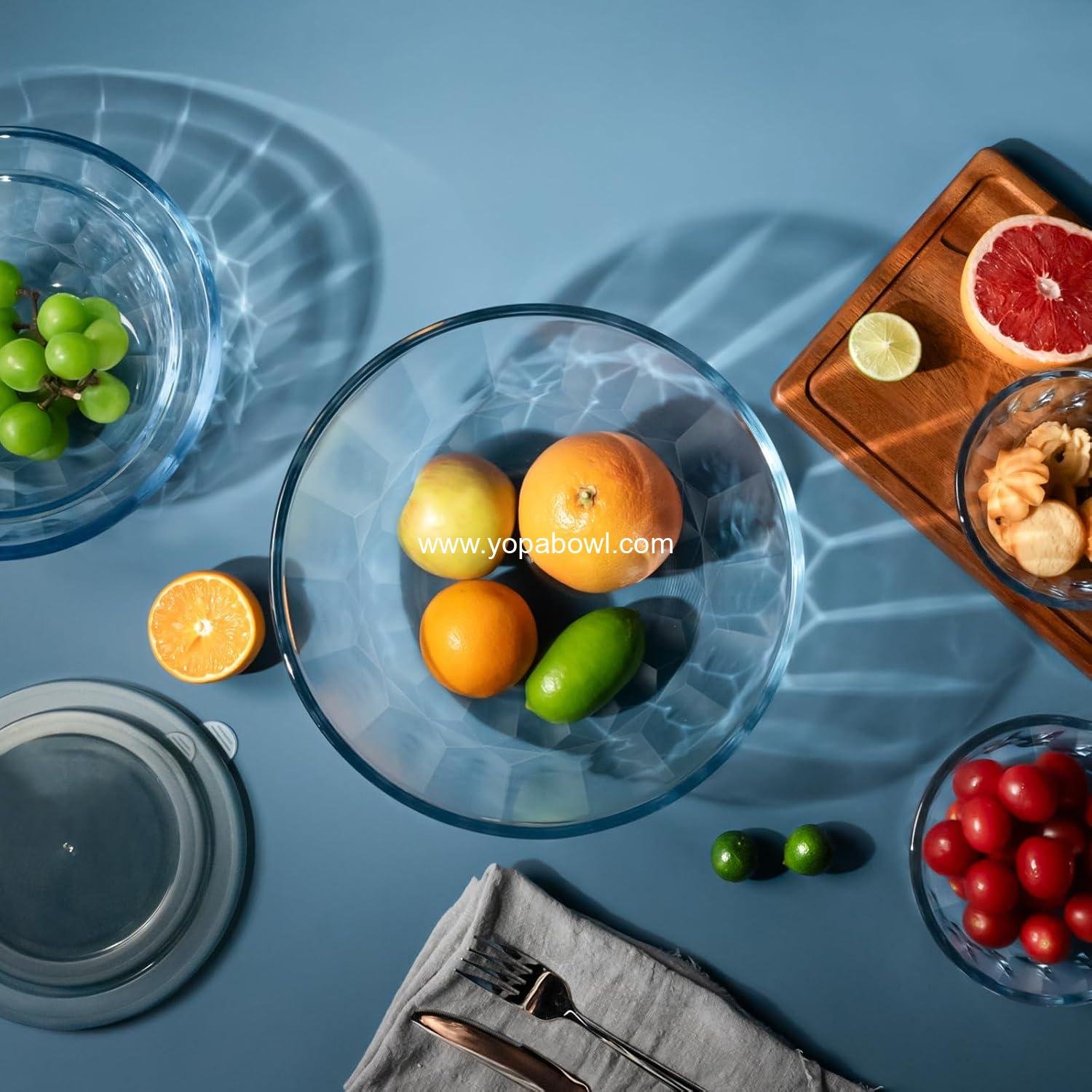 Wholesale Mixing Bowls with Airtight Lids Set - 5 Thick Glass Nesting Bowls for Kitchen Baking and Meal Prep, BPA Free, Dishwasher Safe, Sizes: 0.5 Qt, 0.8 Qt, 1.6 Qt, 2.7 Qt, 4.4 Qt, Factory