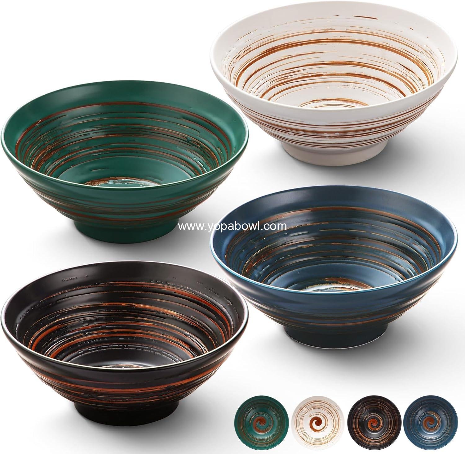 YUN TAO Ceramic Ramen Bowls Set of 4, 35 oz Large Japanese Style Serving Bowls for Salad,Udon, Soba, Pho Pasta, Asian Soup Noodle,Suitable as Housewarming Gifts