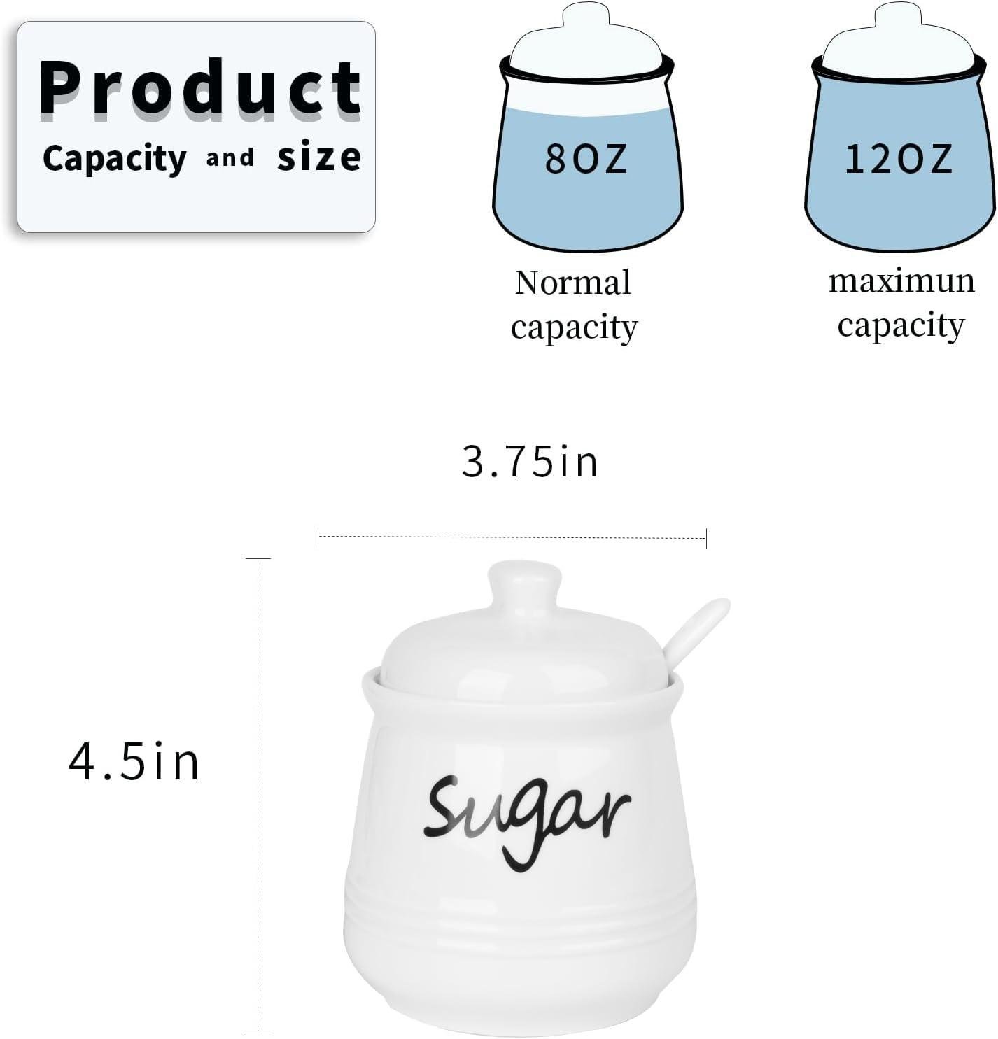 Wholesale 12oz Sugar Bowl with Lid and Spoon, Ceramic Sugar Jar Dispenser Container, Coffee Bar Accessories, Kitchen Countertop Canisters, White Factory