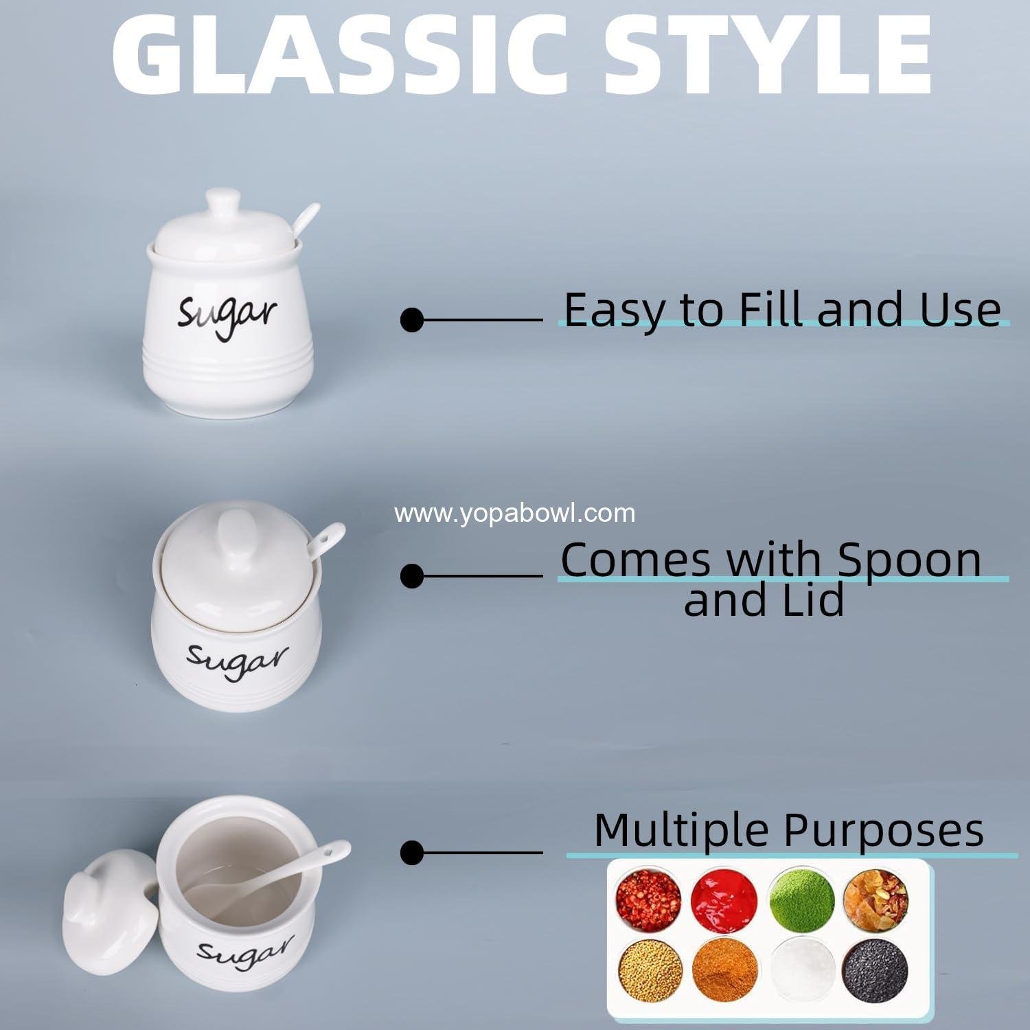 Wholesale 12oz Sugar Bowl with Lid and Spoon, Ceramic Sugar Jar Dispenser Container, Coffee Bar Accessories, Kitchen Countertop Canisters, White Factory