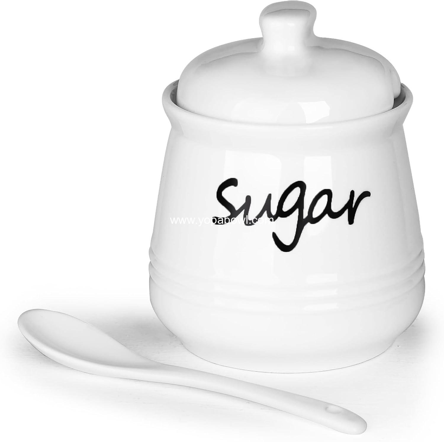 Wholesale 12oz Sugar Bowl with Lid and Spoon, Ceramic Sugar Jar Dispenser Container, Coffee Bar Accessories, Kitchen Countertop Canisters, White Factory