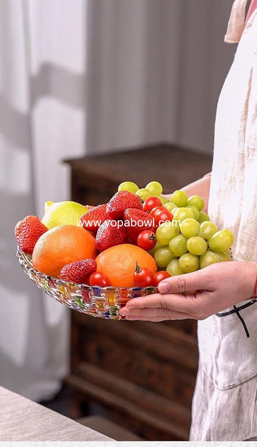 Wholesale Hand Painted Colorful Woven Glass Crystal Salad & Fruit Bowl Decoration Centerpiece for Home Office Wedding Decor, Fruit Snack Dessert Server Factory