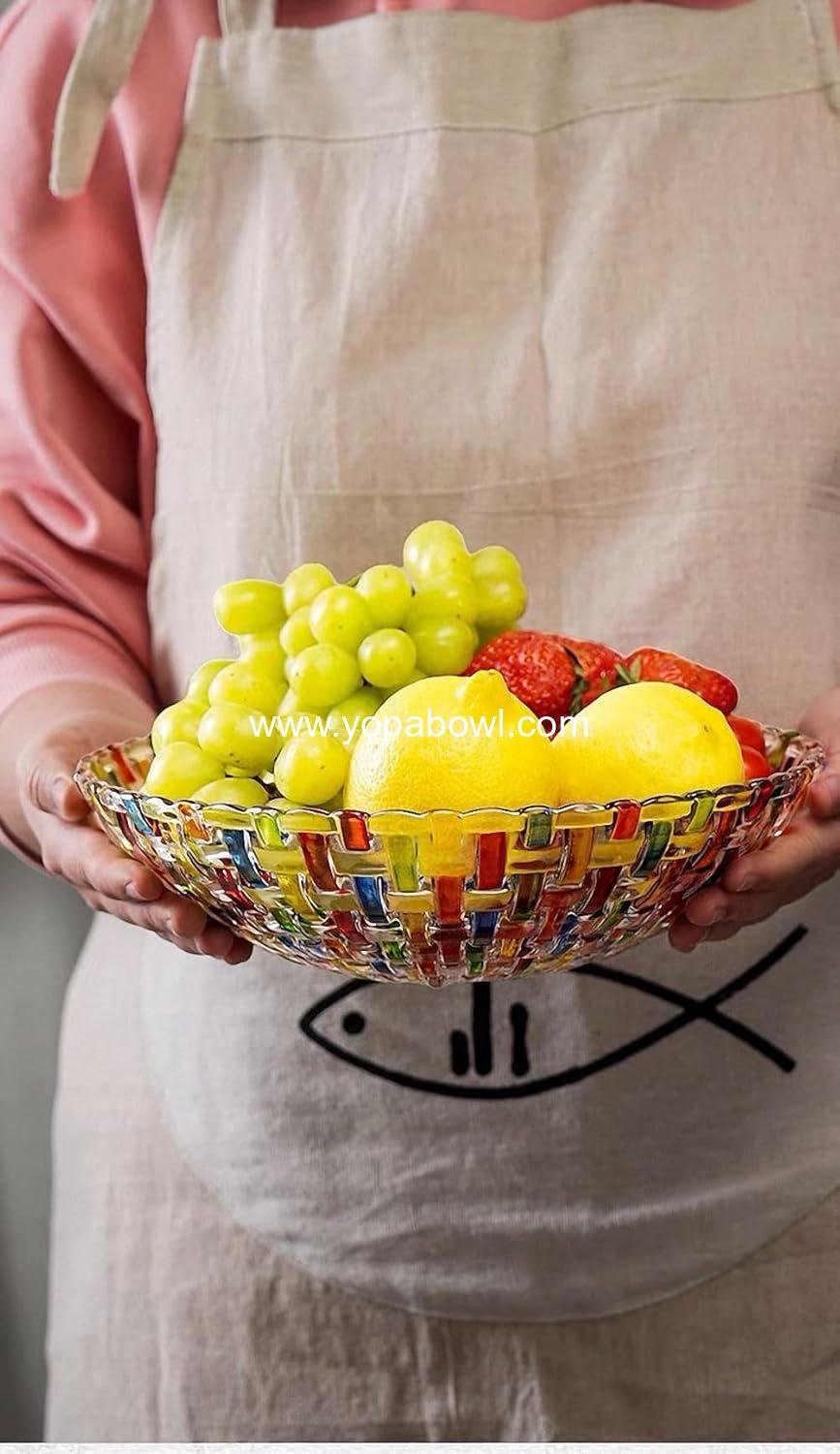 Wholesale Hand Painted Colorful Woven Glass Crystal Salad & Fruit Bowl Decoration Centerpiece for Home Office Wedding Decor, Fruit Snack Dessert Server Factory