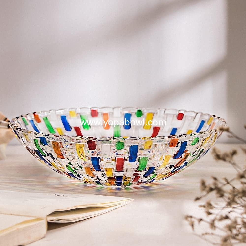 Wholesale Hand Painted Colorful Woven Glass Crystal Salad & Fruit Bowl Decoration Centerpiece for Home Office Wedding Decor, Fruit Snack Dessert Server Factory