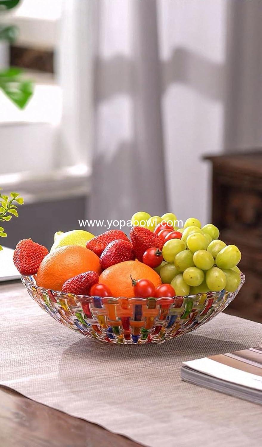 Wholesale Hand Painted Colorful Woven Glass Crystal Salad & Fruit Bowl Decoration Centerpiece for Home Office Wedding Decor, Fruit Snack Dessert Server Factory