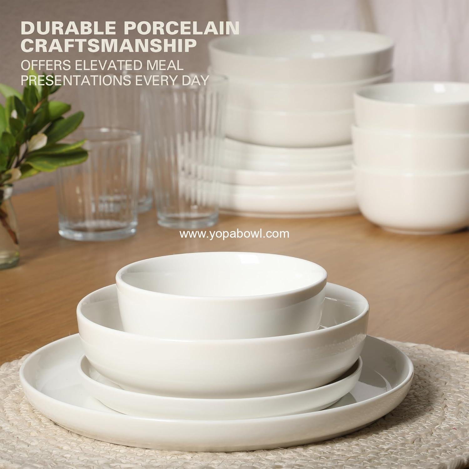 Wholesale Chip and Scratch Resistant Porcelain Dinnerware Set, Service for 4 (16pcs), Ceramic Plates and Bowls, White - Microwave and Dishwasher Safe, Factory