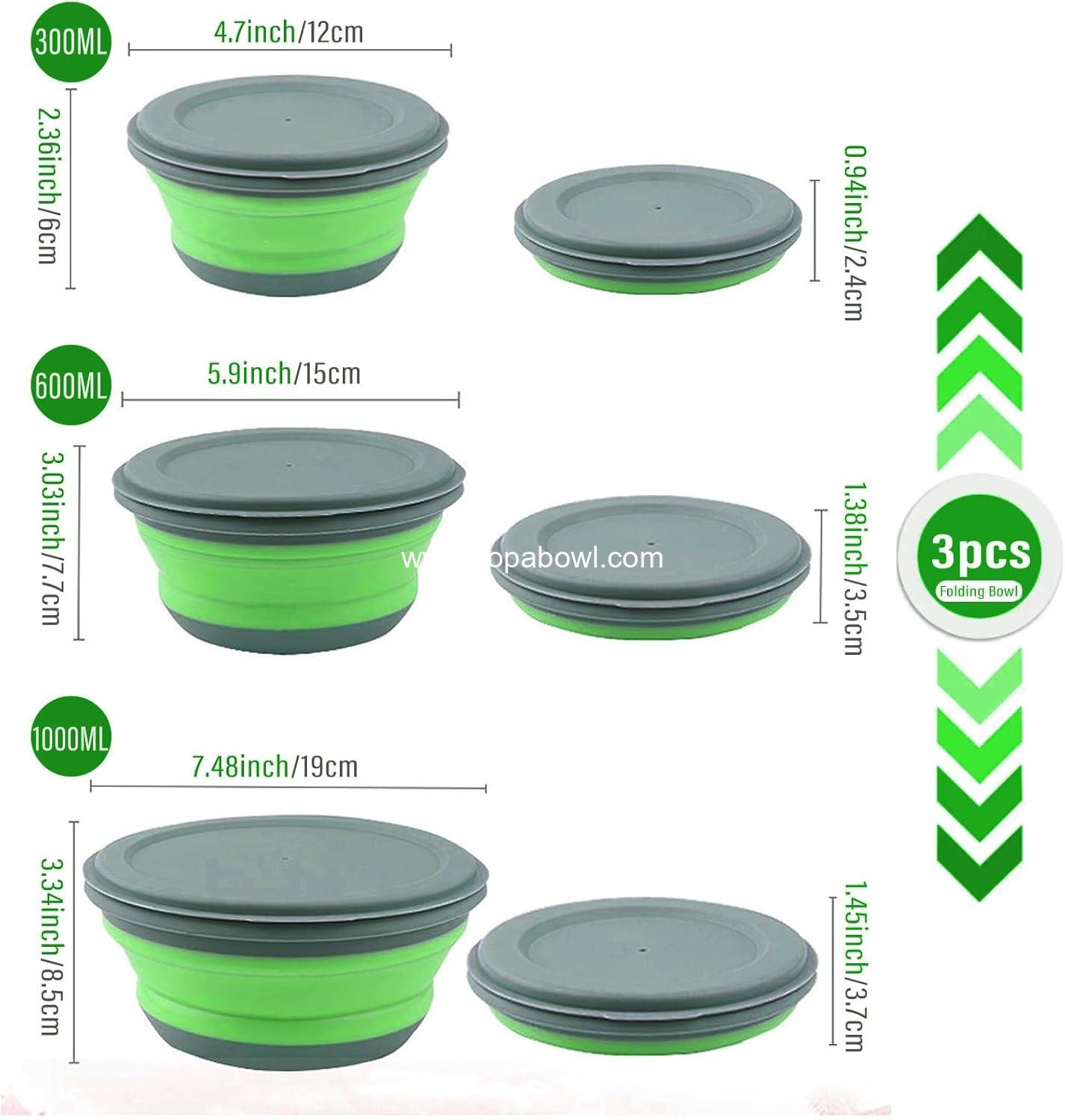 Wholesale Collapsible Bowls 3pcs Food Grade Silicone Camping Salad Bowls with Lids Portable Expandable Lunch Box Food Storage Container for Travel and Picnic - Factory