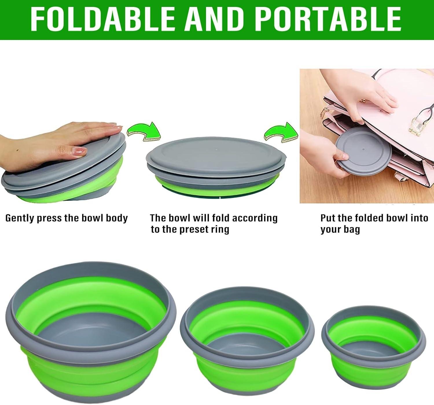 Wholesale Collapsible Bowls 3pcs Food Grade Silicone Camping Salad Bowls with Lids Portable Expandable Lunch Box Food Storage Container for Travel and Picnic - Factory