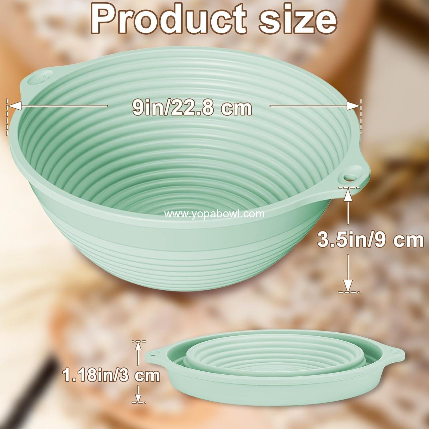 Wholesale Upgraded 9 Inch Round Silicone Sourdough Bread Proofing Basket with Handles - Reinforced Rim Support, Foldable, Oven & Dishwasher Safe, BPA Free (Green) Factory