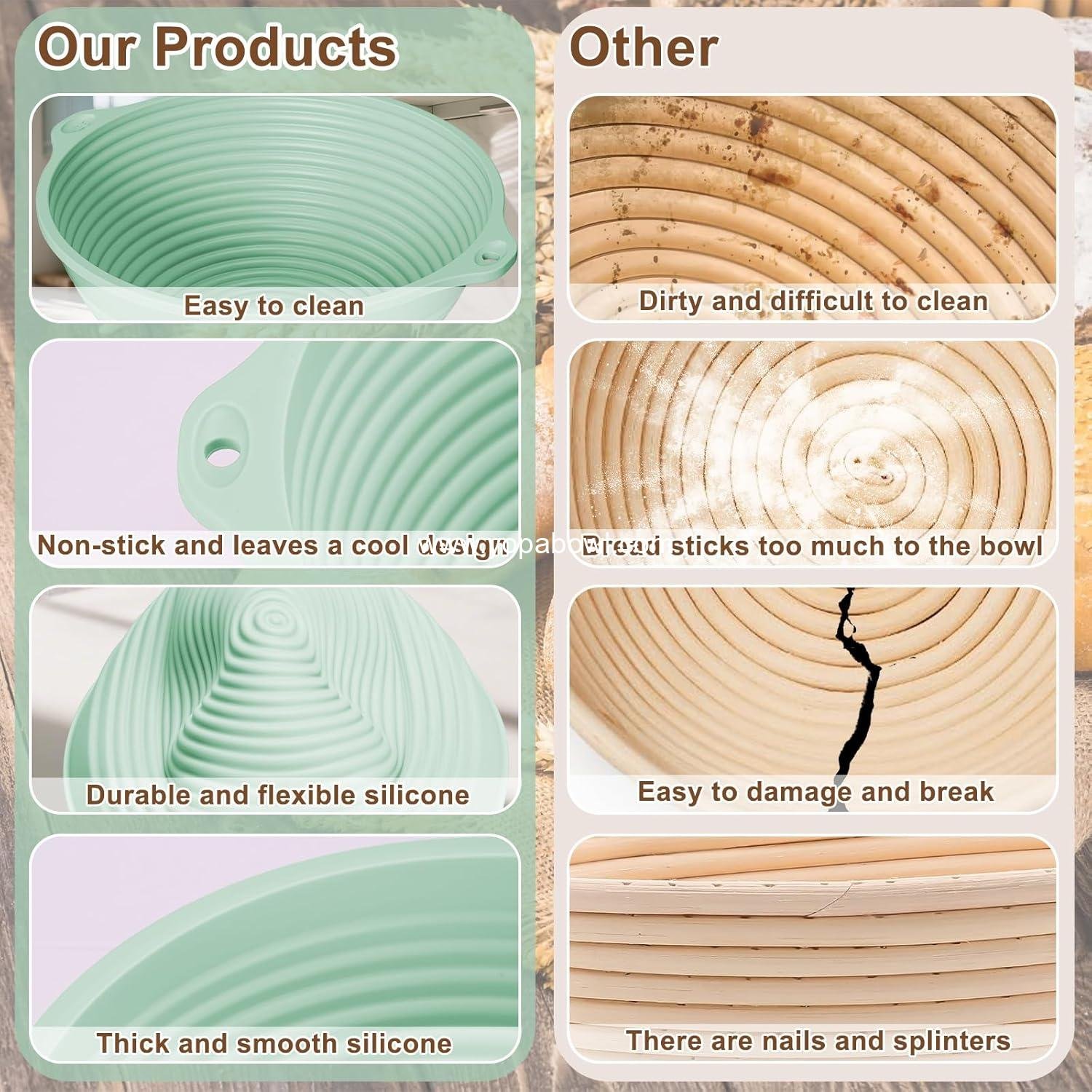 Wholesale Upgraded 9 Inch Round Silicone Sourdough Bread Proofing Basket with Handles - Reinforced Rim Support, Foldable, Oven & Dishwasher Safe, BPA Free (Green) Factory
