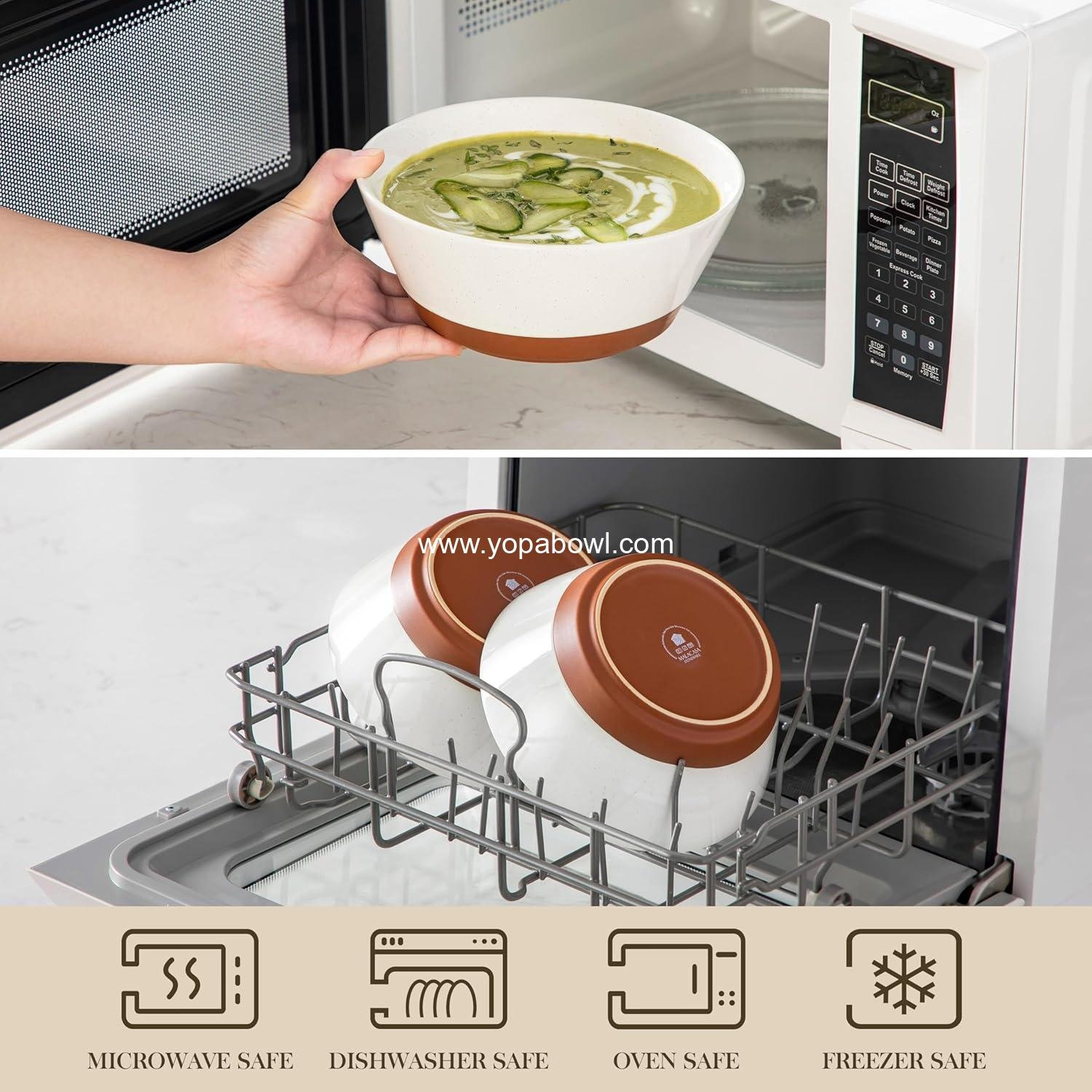 Wholesale Ceramic Soup and Salad Bowls Set of 4, 35oz Speckled Deep Bowls for Ramen, Cereal, Fruit, and Pho, Microwave & Dishwasher Safe, Vanilla White & Brown Factory