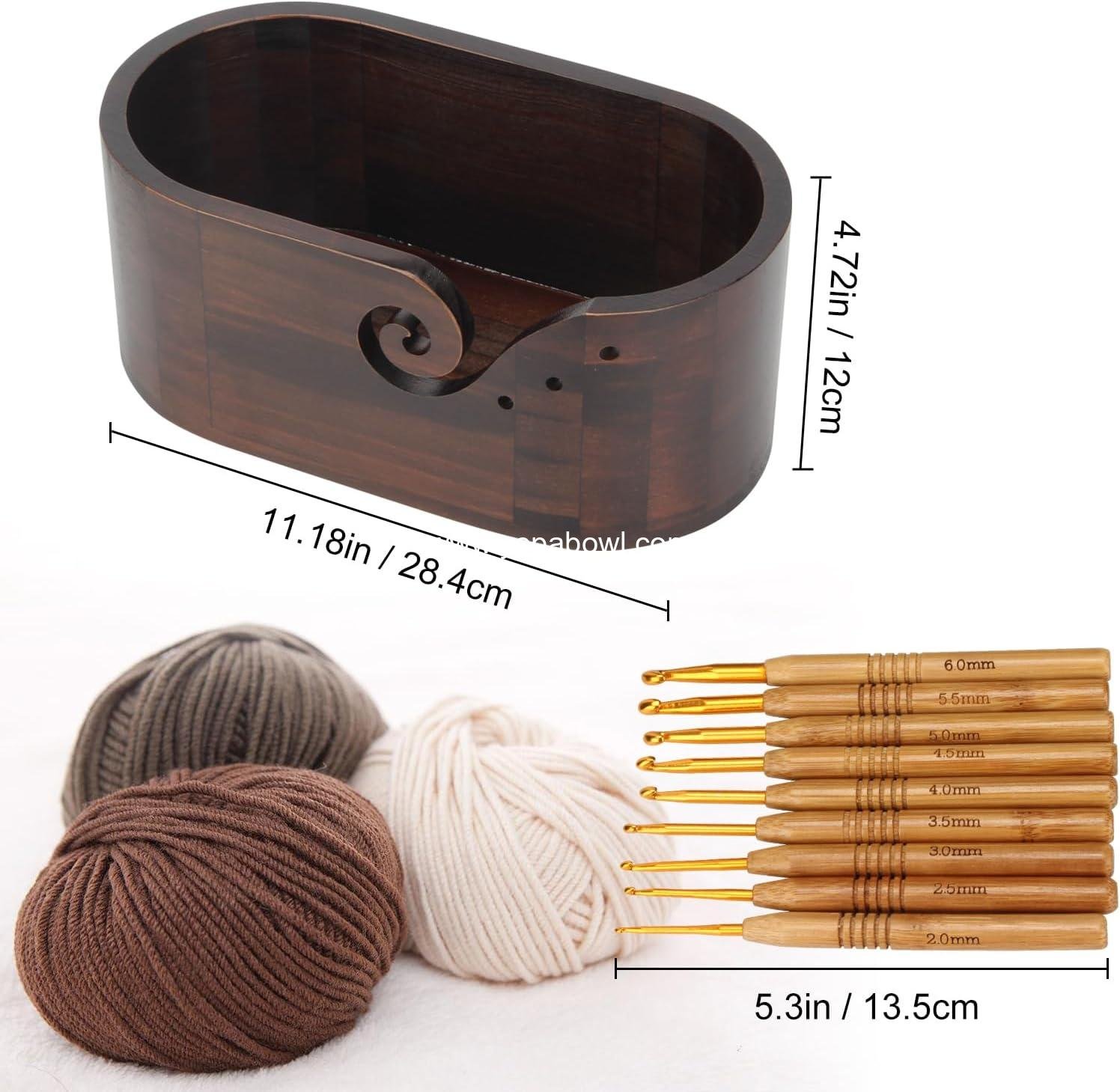 Wholesale Wooden Oval Yarn Bowl with 3 Holes and 9 Knitting Hooks - Large Handmade Crochet Yarn Holder and Storage for Crocheters Factory