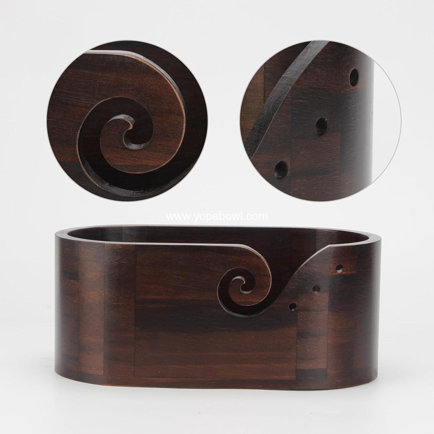 Wholesale Wooden Oval Yarn Bowl with 3 Holes and 9 Knitting Hooks - Large Handmade Crochet Yarn Holder and Storage for Crocheters Factory