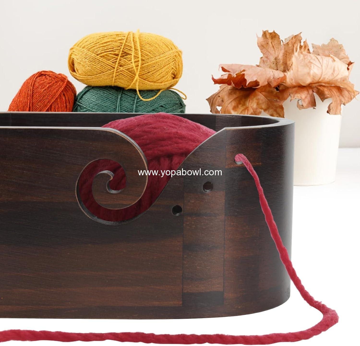 Wholesale Wooden Oval Yarn Bowl with 3 Holes and 9 Knitting Hooks - Large Handmade Crochet Yarn Holder and Storage for Crocheters Factory