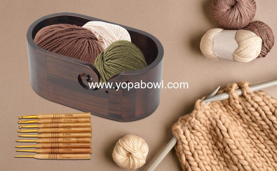 Wholesale Wooden Oval Yarn Bowl with 3 Holes and 9 Knitting Hooks - Large Handmade Crochet Yarn Holder and Storage for Crocheters Factory