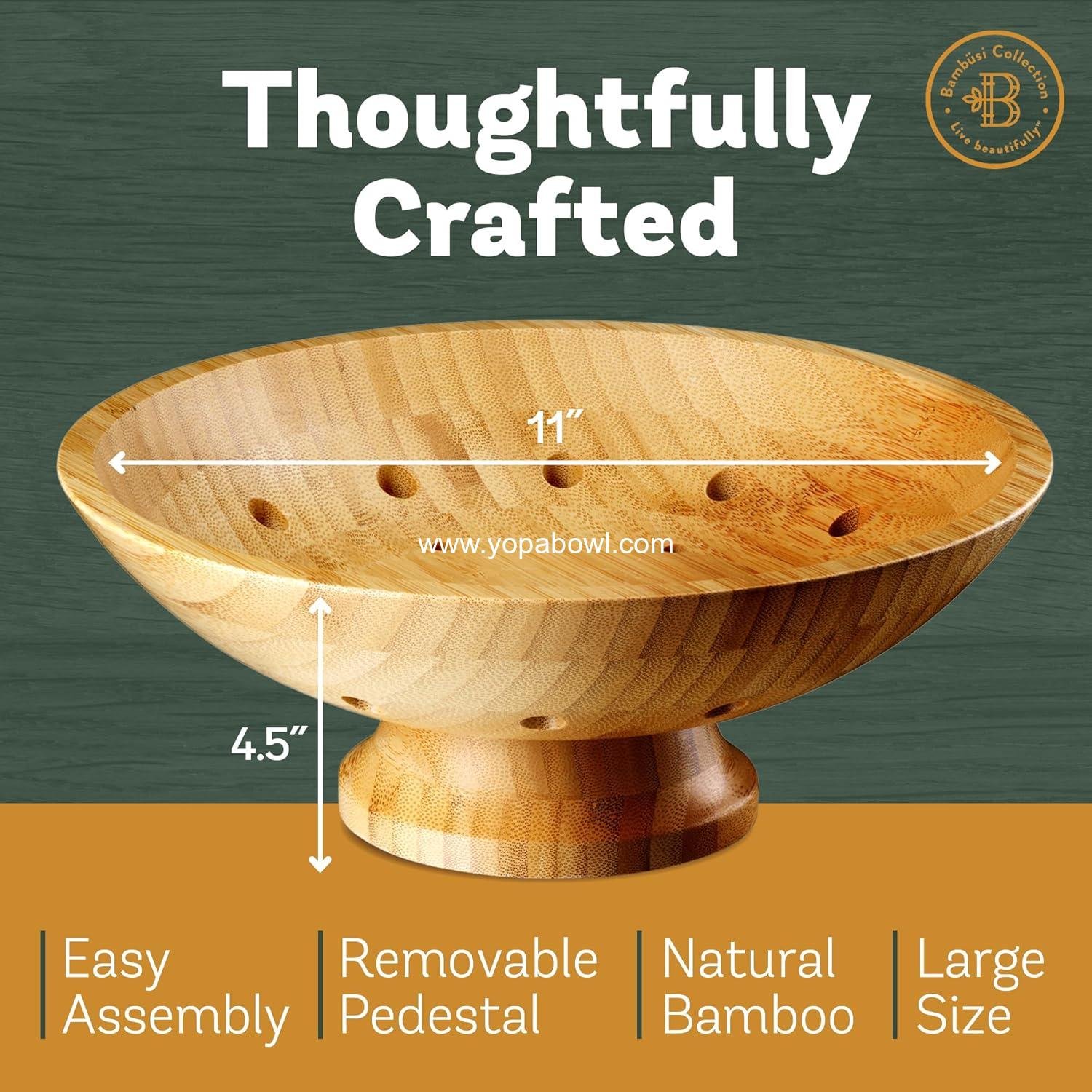 Wholesale Large Decorative Wooden Fruit Bowl - Modern Pedestal Serving Bowl for Kitchen Counter, Dining Table, Centerpiece, Entryway, Ideal for Fruits, Salads, and Keys - Factory