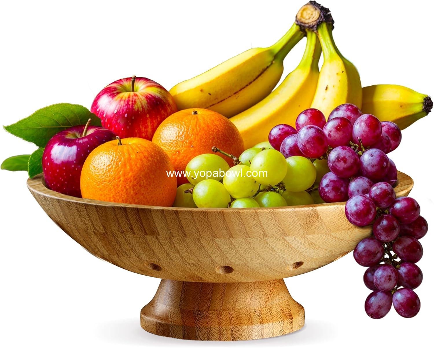 Wholesale Large Decorative Wooden Fruit Bowl - Modern Pedestal Serving Bowl for Kitchen Counter, Dining Table, Centerpiece, Entryway, Ideal for Fruits, Salads, and Keys - Factory