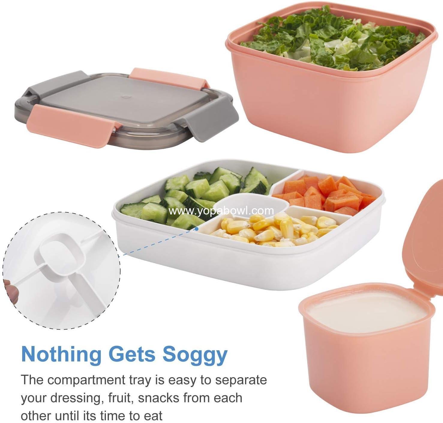 OEM 2 Pack 52 oz Salad Lunch Containers To Go, 3 Compartment Bowls with Dressing Containers for Toppings and Snacks - Pink & Green Factory