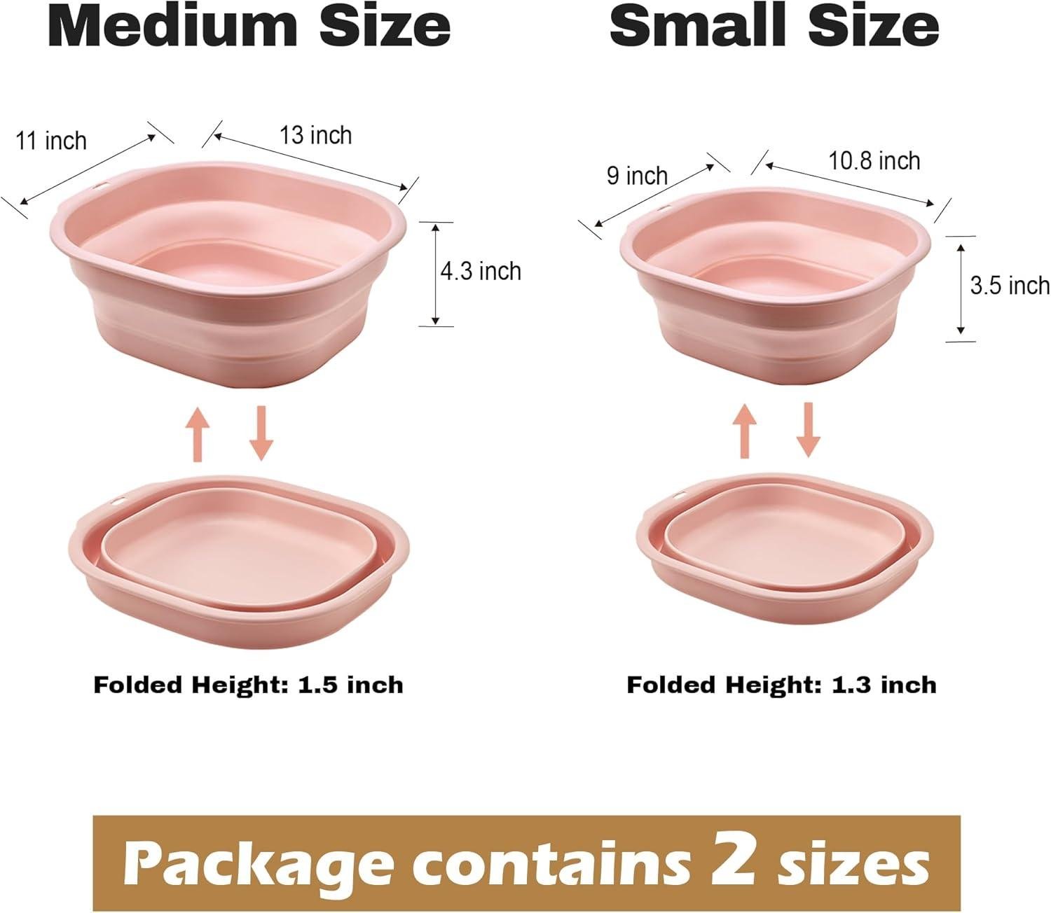 Wholesale Collapsible Wash Basin Set of 2, Foldable Small Medium Size for Laundry, Bottles, Travel, Camping - Pink Factory