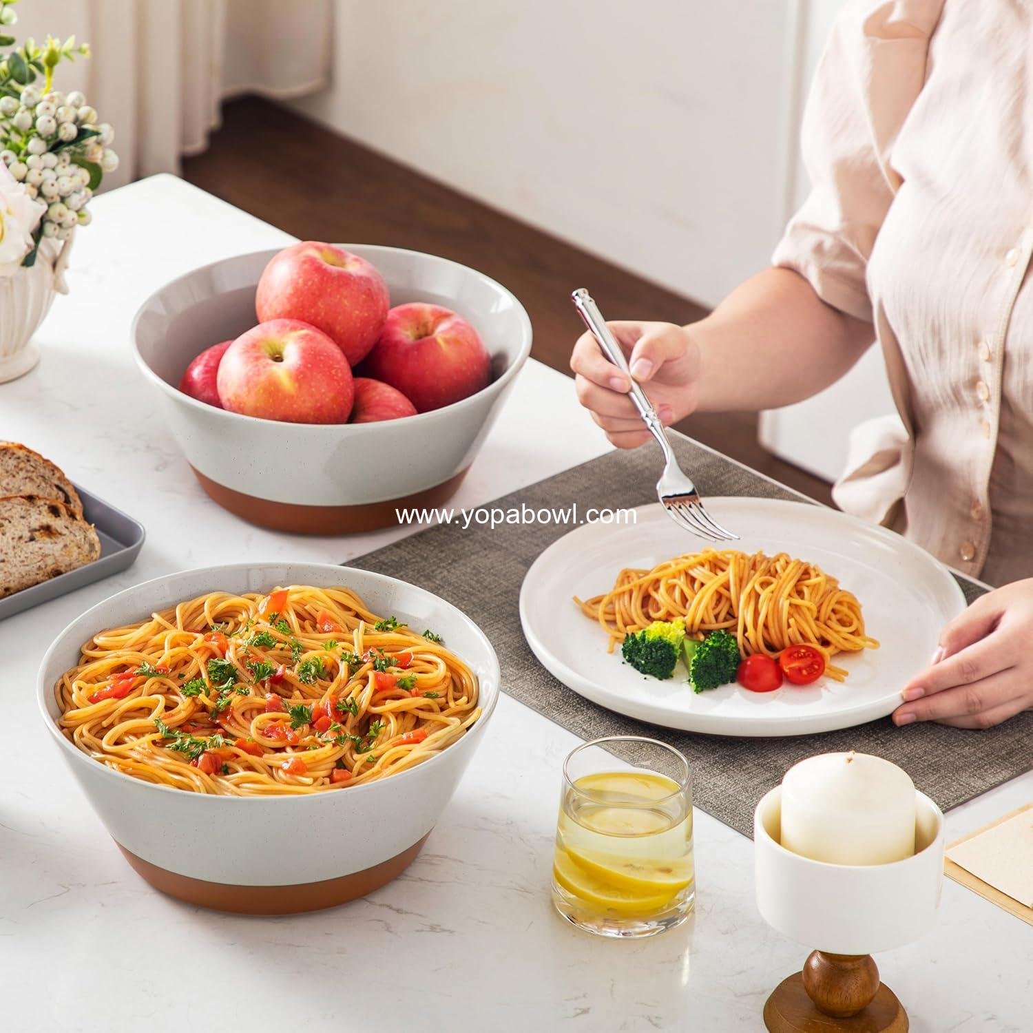 Wholesale Large Salad Bowls, 105oz Ceramic Serving Bowls for Soup, Fruit, and Pho - 2-Pc Wide Set in Grey & Brown, Factory