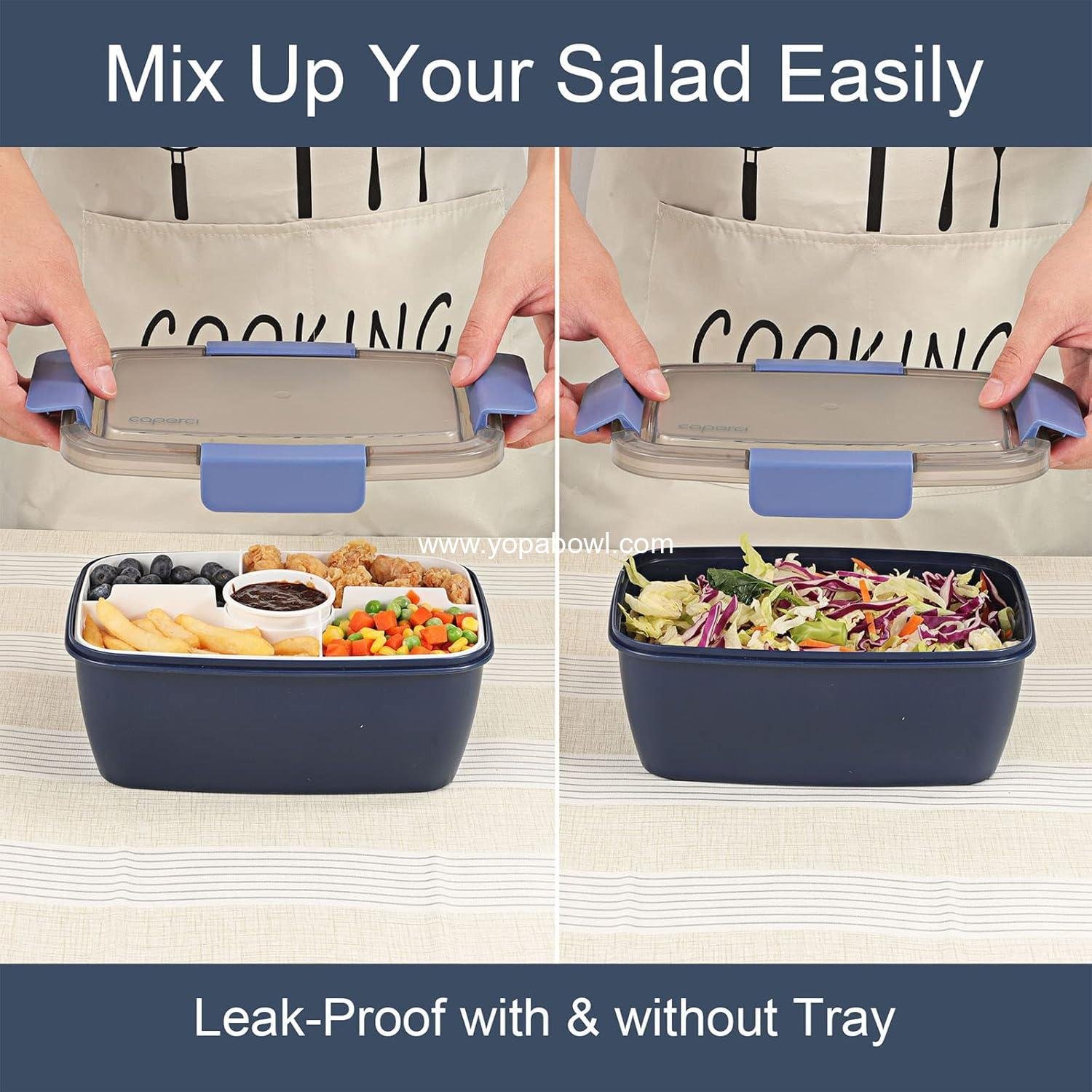 Wholesale Large Salad Container Bowl for Lunch - Adult Bento Box 68 oz, 5-Compartment Tray, 2 x 3 oz Sauce Cups, Stackable, BPA-Free (Navy) Factory Wholesale Large Salad Container Bowl for Lunch - Adult Bento Box 68 oz, 5-Compartment Tray, 2 x 3 oz Sauce Cups, Stackable, BPA-Free (Navy) Factory