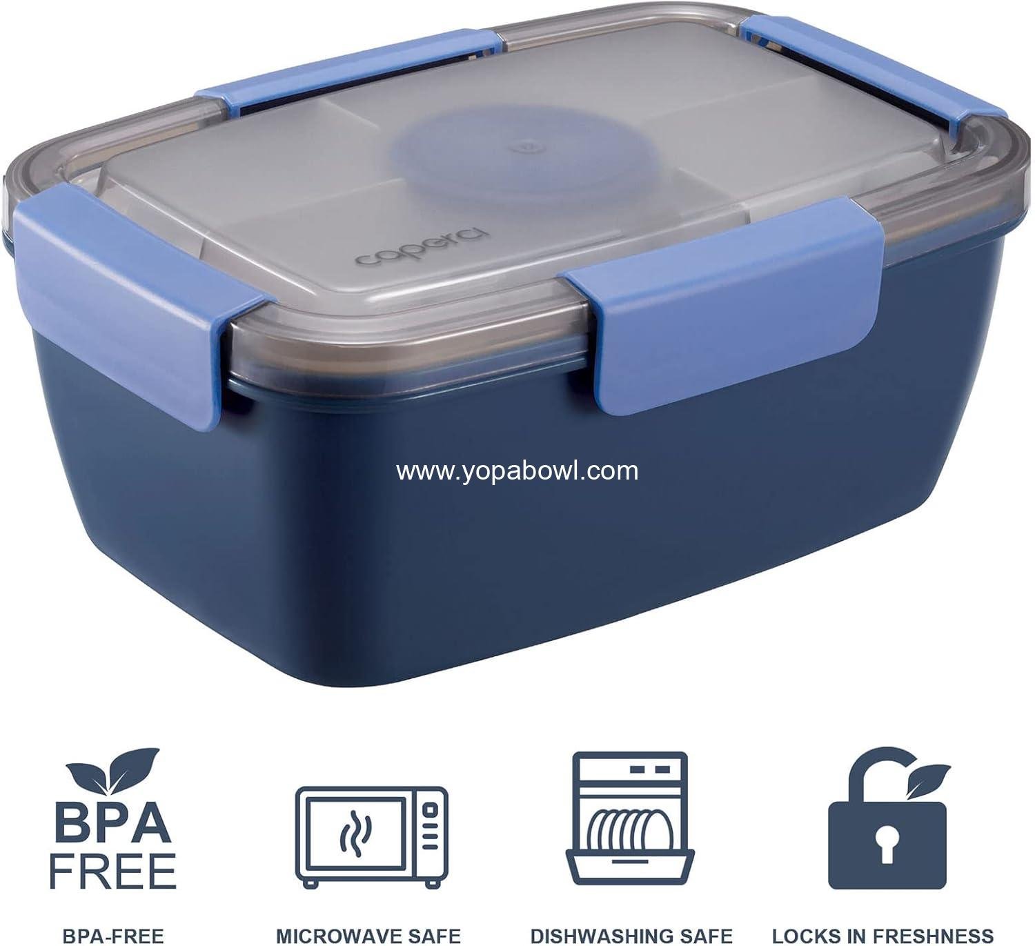 Wholesale Large Salad Container Bowl for Lunch - Adult Bento Box 68 oz, 5-Compartment Tray, 2 x 3 oz Sauce Cups, Stackable, BPA-Free (Navy) Factory Wholesale Large Salad Container Bowl for Lunch - Adult Bento Box 68 oz, 5-Compartment Tray, 2 x 3 oz Sauce Cups, Stackable, BPA-Free (Navy) Factory