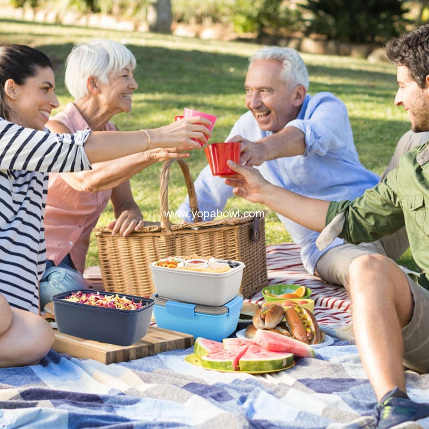 Wholesale Large Salad Container Bowl for Lunch - Adult Bento Box 68 oz, 5-Compartment Tray, 2 x 3 oz Sauce Cups, Stackable, BPA-Free (Navy) Factory Wholesale Large Salad Container Bowl for Lunch - Adult Bento Box 68 oz, 5-Compartment Tray, 2 x 3 oz Sauce Cups, Stackable, BPA-Free (Navy) Factory