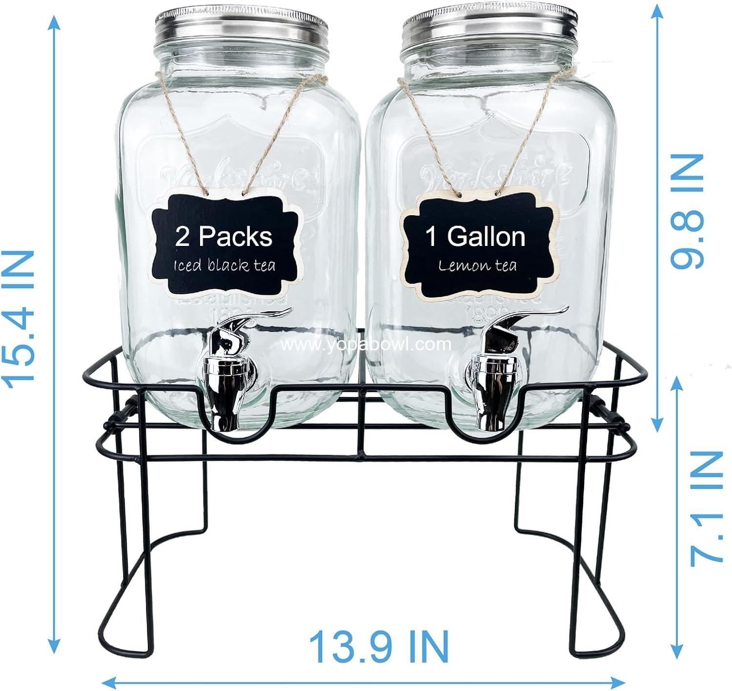 Wholesale 1 Gallon Glass Drink Dispenser Set, 2-Pack Juice Lemonade Iced Tea Water Stand with Spigot for BBQ, Picnic, Party - Factory Wholesale 1 Gallon Glass Drink Dispenser Set, 2-Pack Juice Lemonade Iced Tea Water Stand with Spigot for BBQ, Picnic, Party - Factory