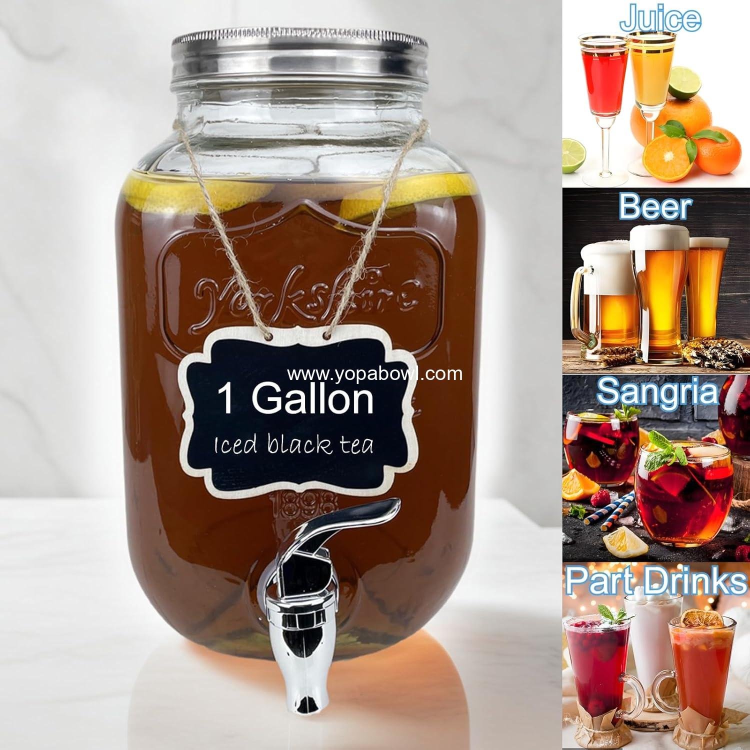 Wholesale 1 Gallon Glass Drink Dispenser Set, 2-Pack Juice Lemonade Iced Tea Water Stand with Spigot for BBQ, Picnic, Party - Factory Wholesale 1 Gallon Glass Drink Dispenser Set, 2-Pack Juice Lemonade Iced Tea Water Stand with Spigot for BBQ, Picnic, Party - Factory